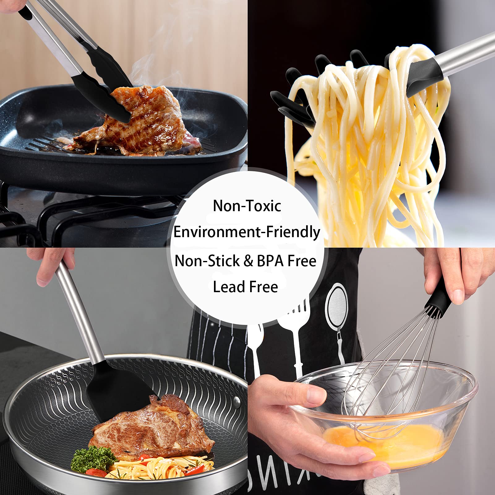 13Pcs Kitchen Utensils Set With Holder, Silicone Cooking Utensils Gadget, Kitchen Spatula Set With Stainless Steel Handle, Nonst
