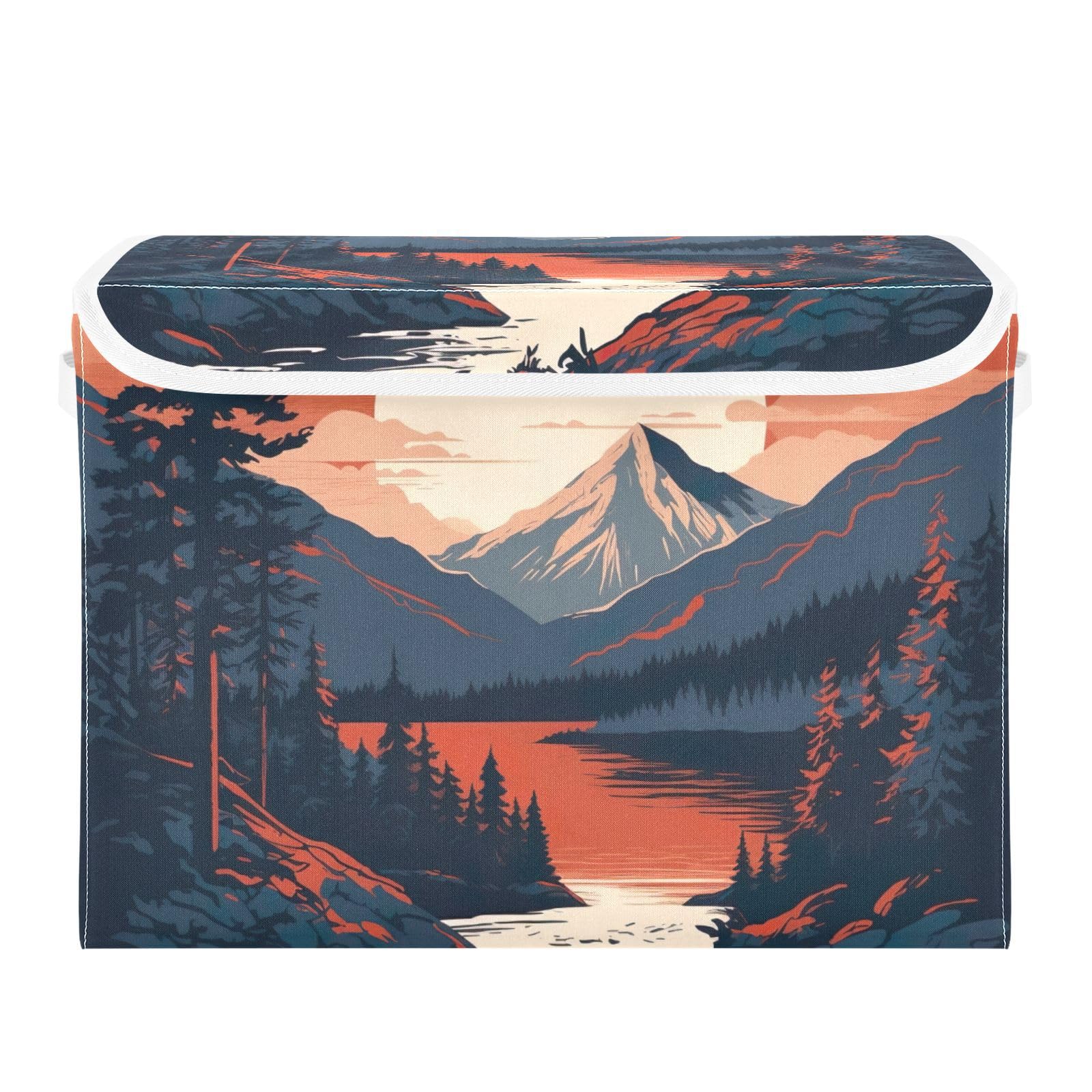 Xigua Mountains Trees Storage Bins With Lids And Carrying Handle,Foldable Storage Boxes Organizer Containers Baskets Cube With C