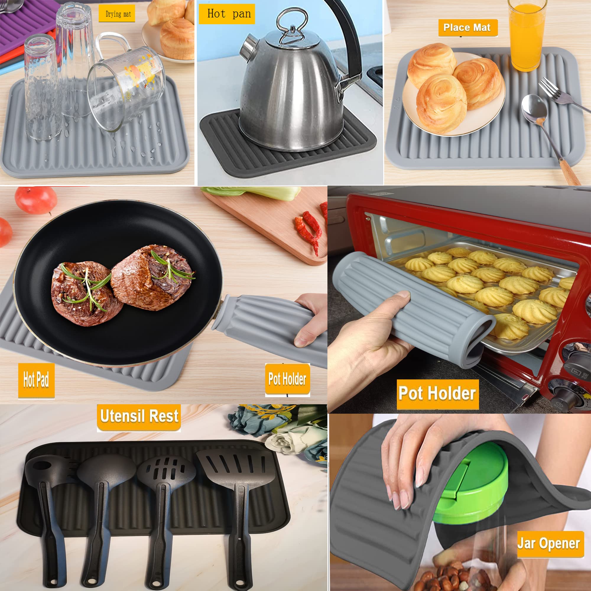 Zoyizi Silicone Trivets For Hot Dishes Pots&Pans, Hot Pads For Kitchen, Flexible Small Drying Mat, Large 12X9 Pot Holders, Heat