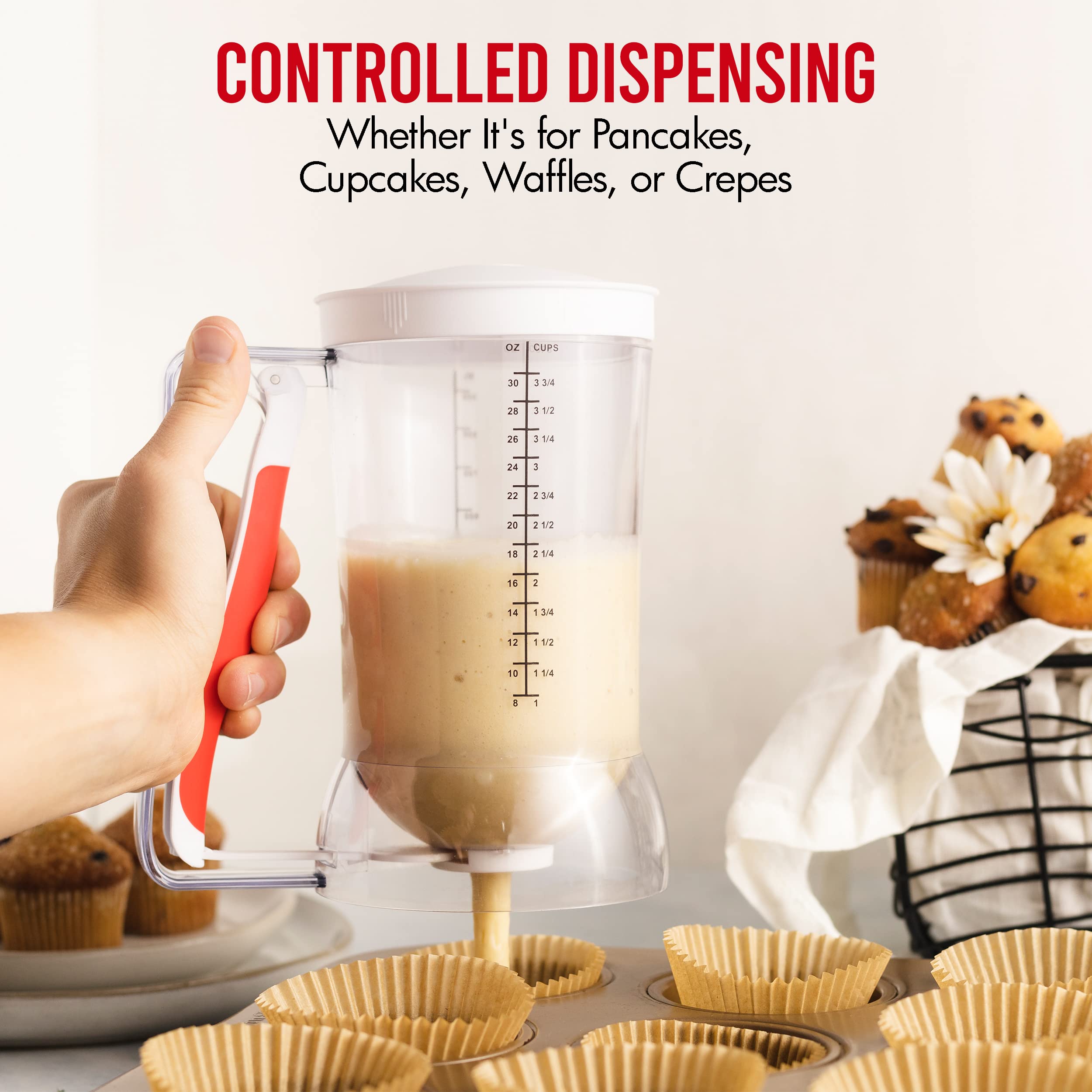Dalup Enterprises Kid Friendly Mess Free Pancake Cupcake Batter Dispenser Squeeze Handle For Precise Portion Control, Great For
