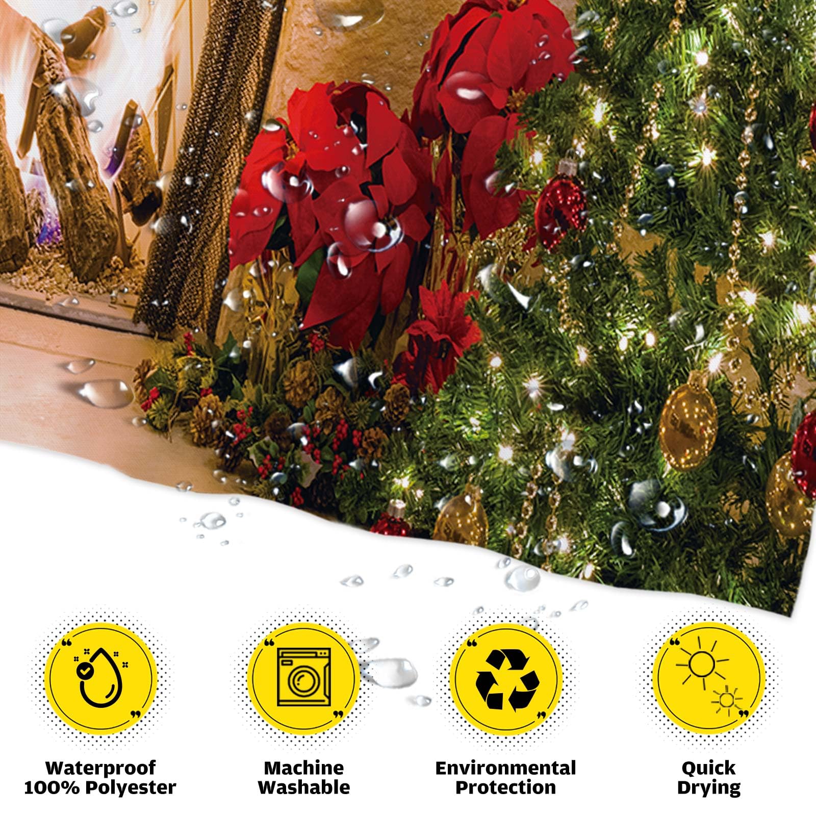 Funnytree 72''X72'' Christmas Fireplace Winter Interior Xmas Tree Stockings Home Shower Curtain For Bathroom Decor Machine Washa
