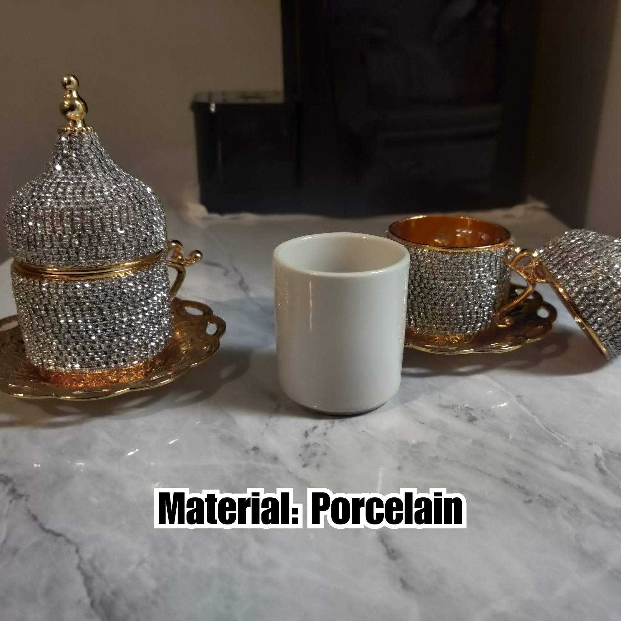 2 Count Turkish Coffee Cup Set Saucers Holders Decorated (Gold)