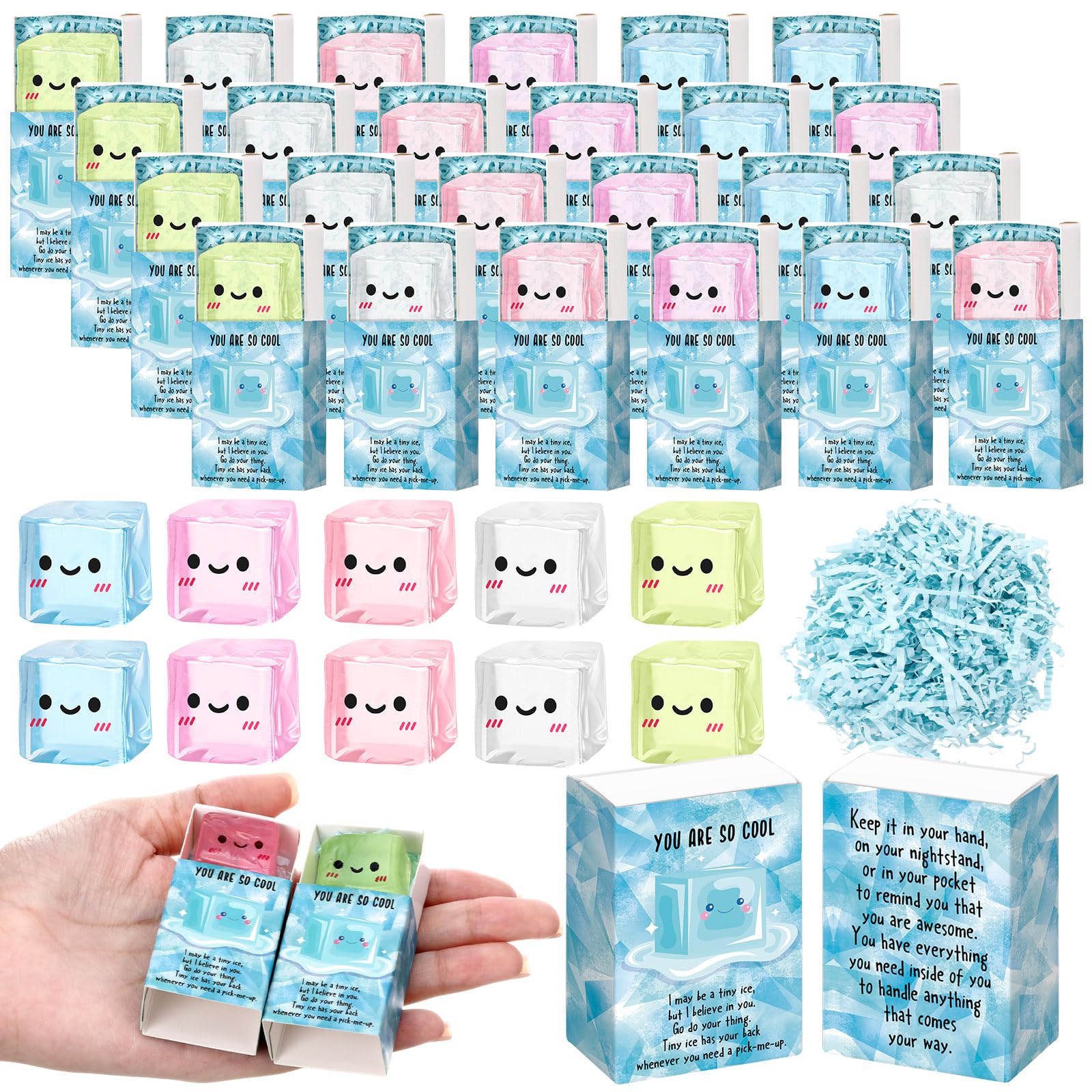 Wettarn 12 Sets Inspirational Gifts Ice Cube Stress Balls with Support Gift Boxes You Are So Cool Party Favors for Adults Teens 
