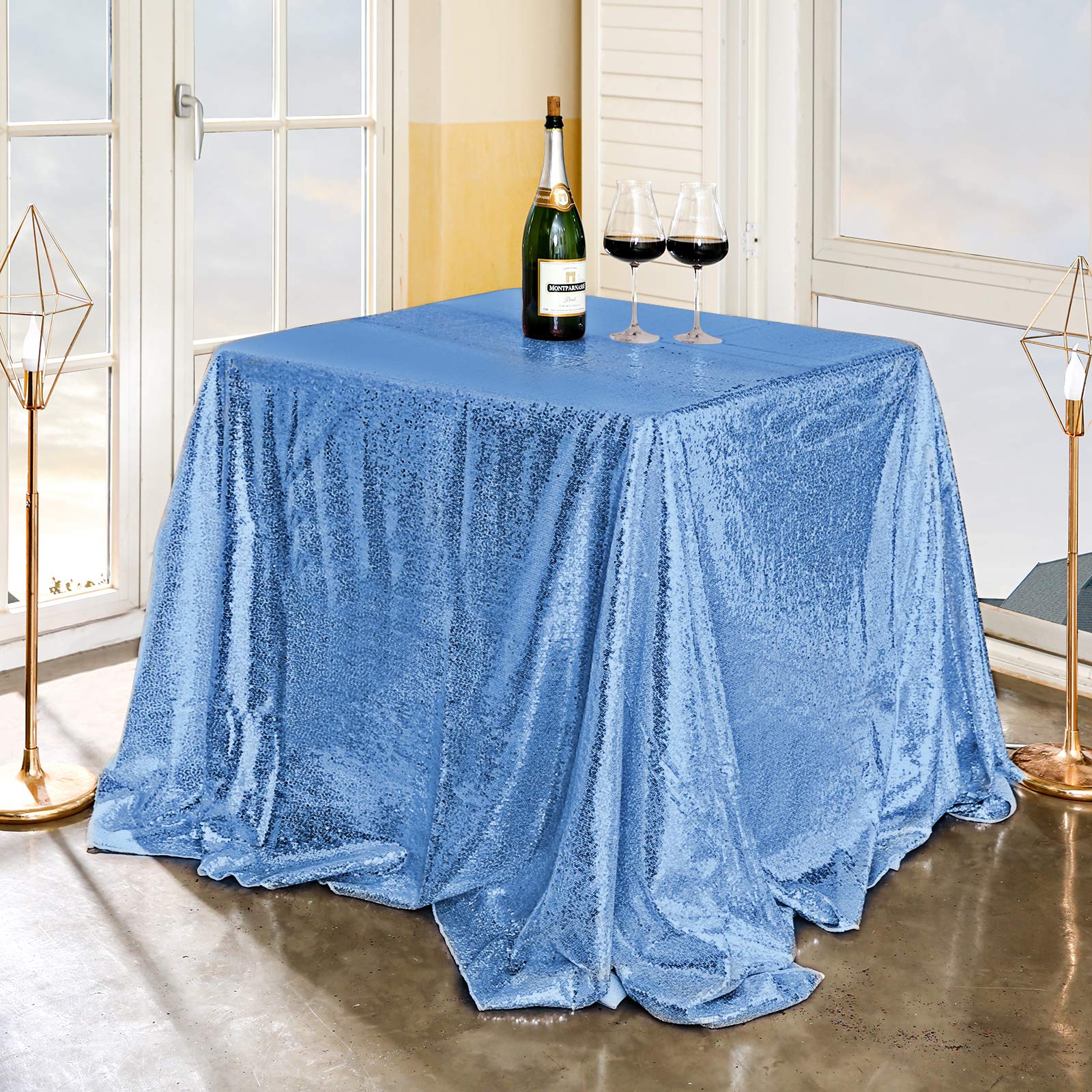FYLEDAEE Light Blue Sequin Tablecloth 60X120 inch Rectangular Glitter Shiny Table Cover for Wedding Baby Shower Birthday Party Dinners Sparkly Dessert Table Decor