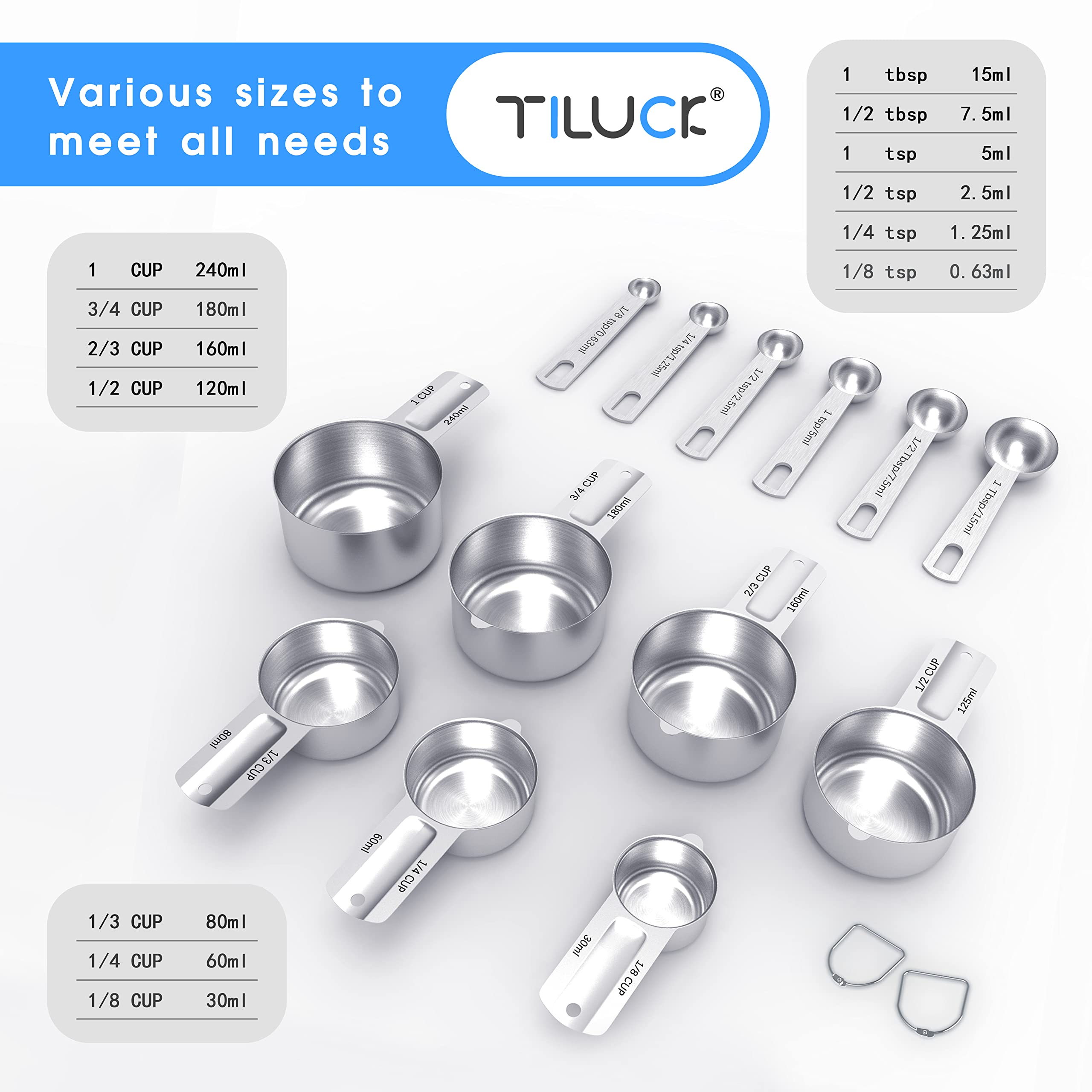Tiluck Stainless Steel Measuring Cups & Spoons Set, Cups And Spoons,Kitchen Gadgets For Cooking & Baking (Xx-Large)