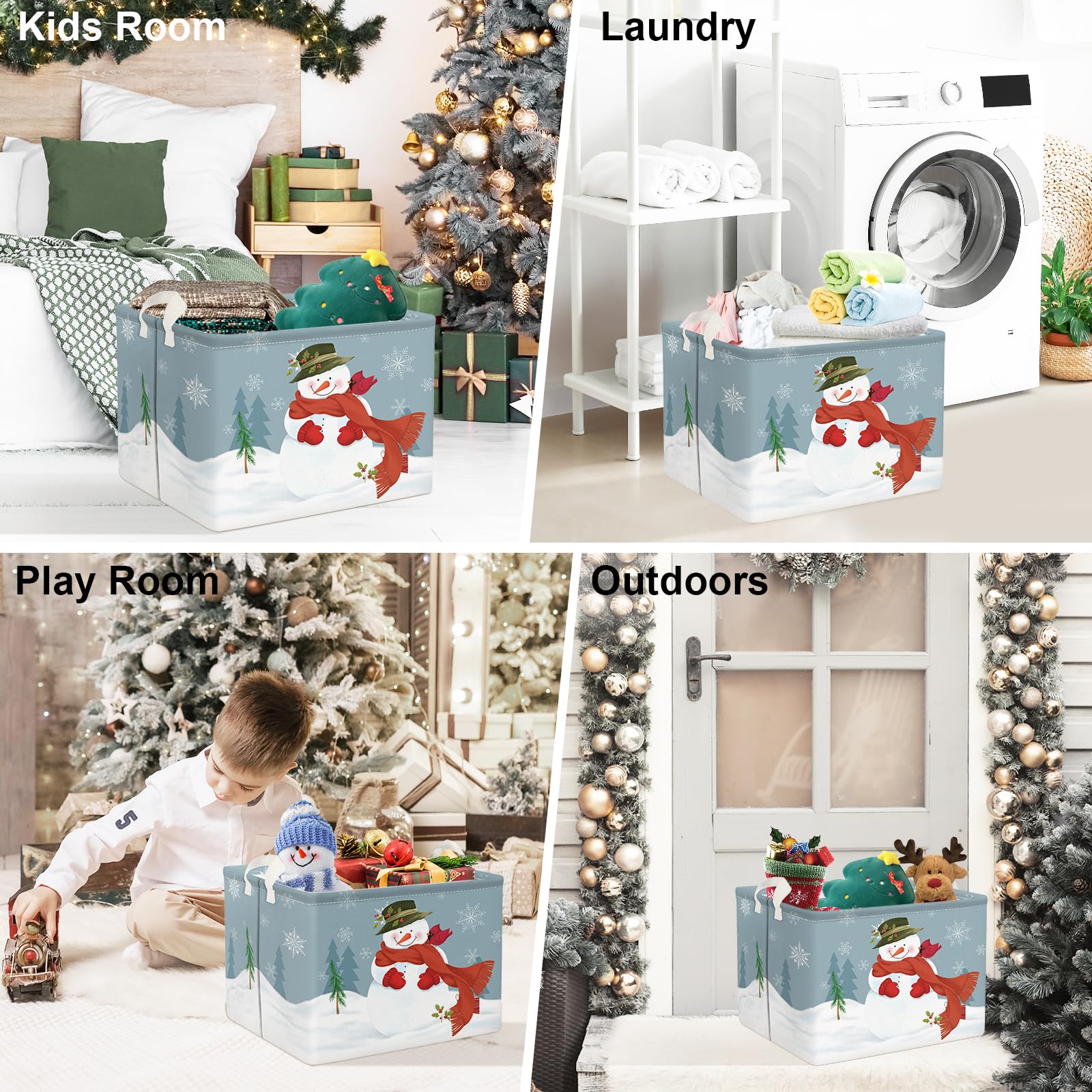 Clastyle Rectangular Snowman Christmas Basket Large Blue Winter Snowflake Shelf Basket Clothes Toy Book Gift Nursery Basket Coll