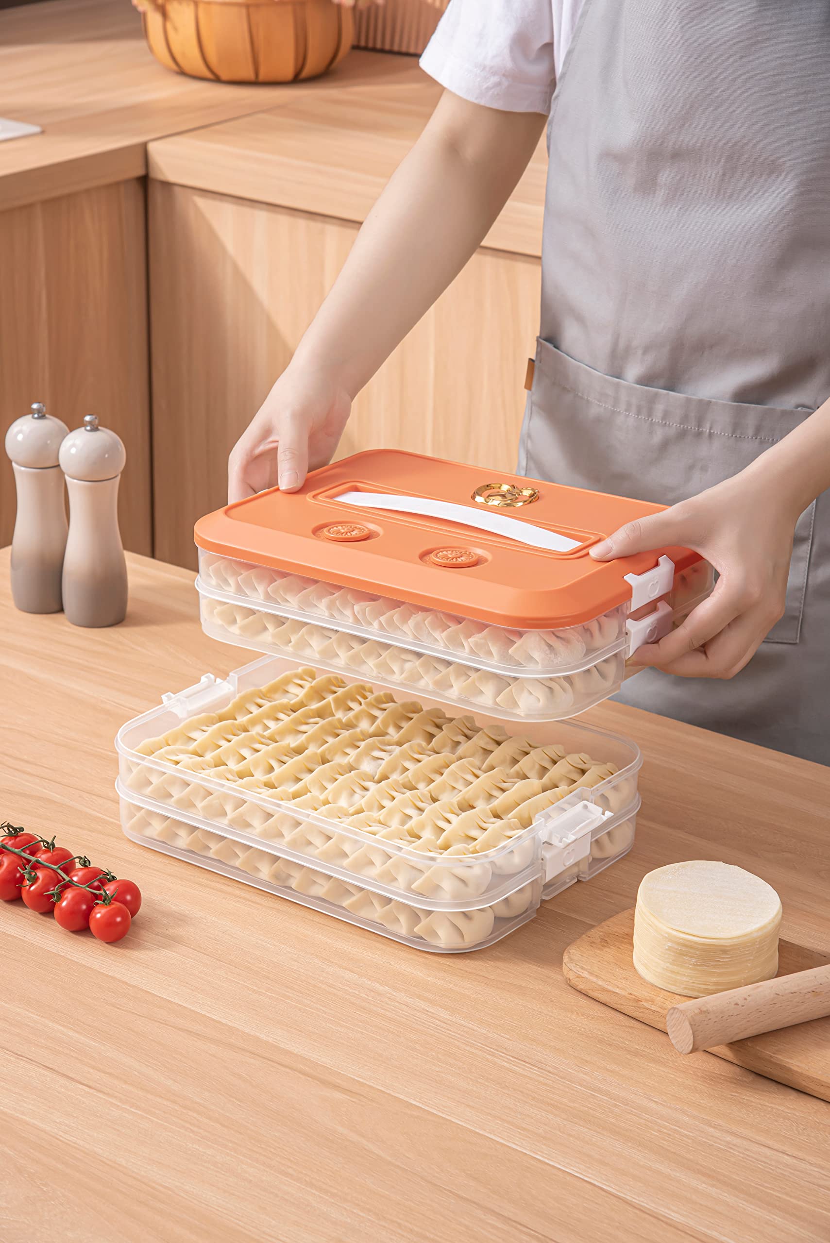 Loez 4-Layer Food Storage Container, Stackable Snack Container With Lid, Dumpling Box, Gyoza Container, Cookie Storage Container