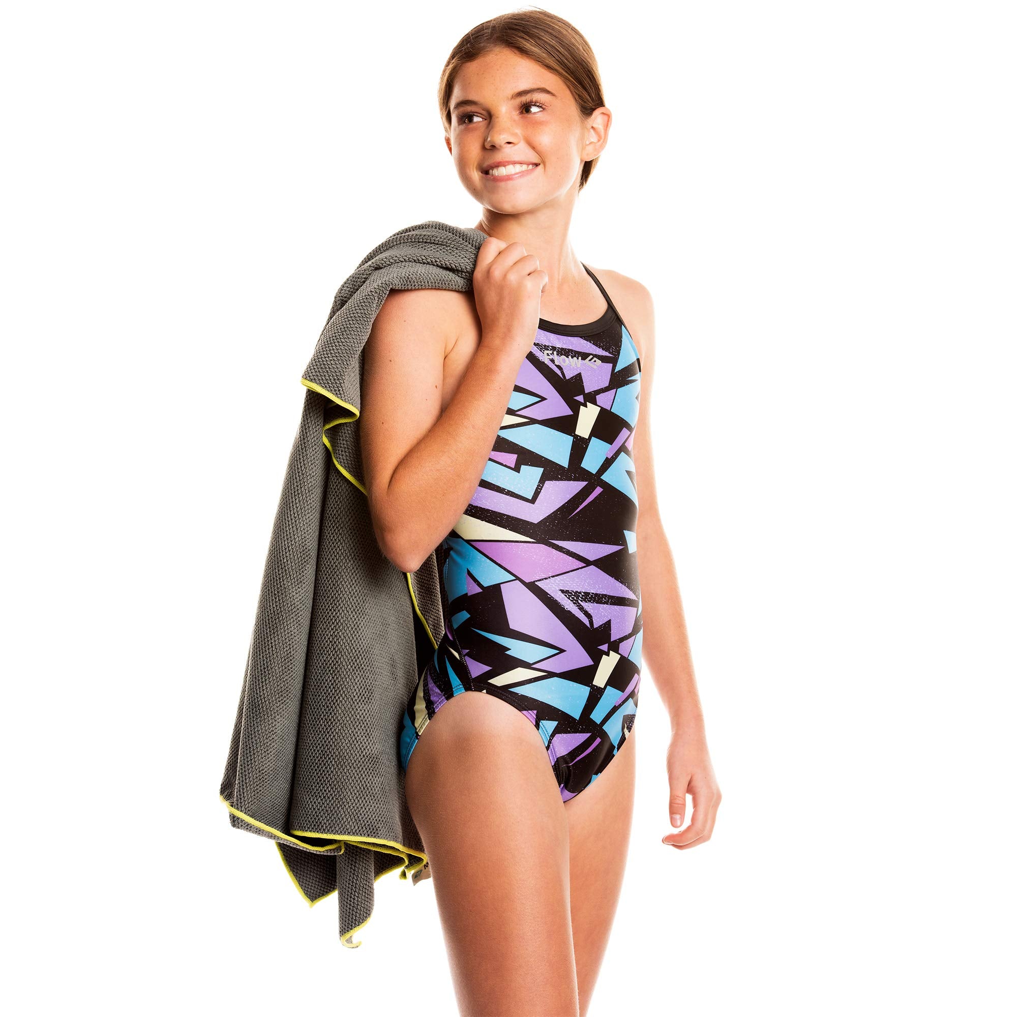 Flow Quick Dry Swim Towel With Hood - Microfiber Hooded Towel For Competitive Swimming And Other Water Sports (Gray)