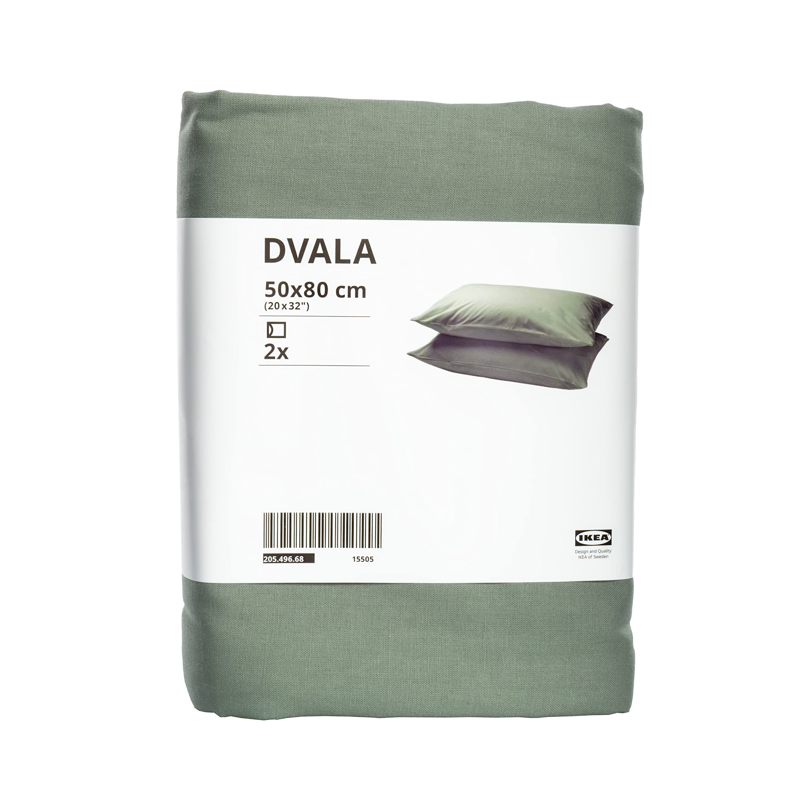 Ikea Dvala Pillowcases, Grey-Green, 50 X 80 Cm, 100% Cotton, 205.496.68 - Pack Of 2