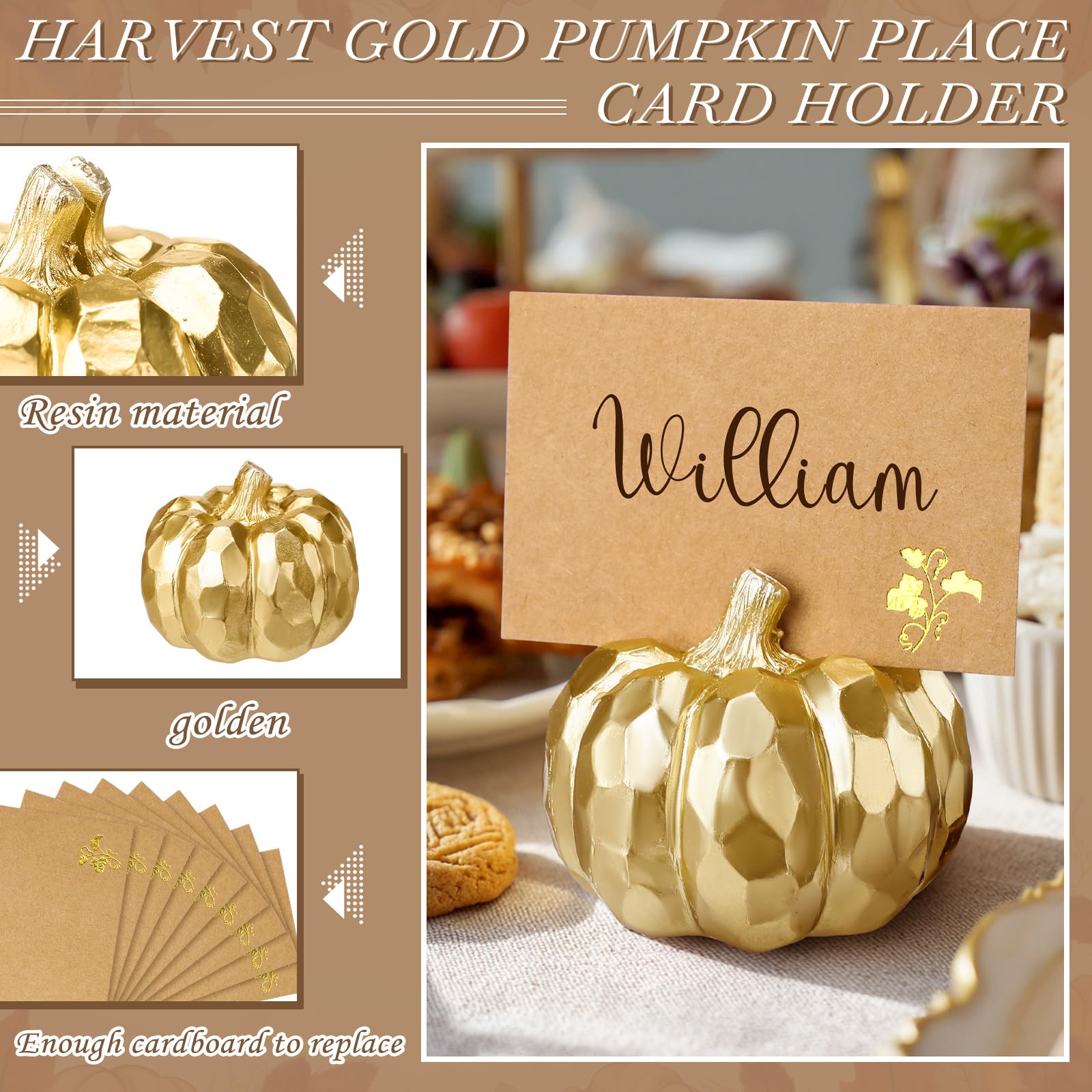 Chunful 10 Set Thanksgiving Mini Gold Pumpkin Place Card Holder Resin Fall Pumpkin Decoration Thanksgiving Table Card Holder Fal