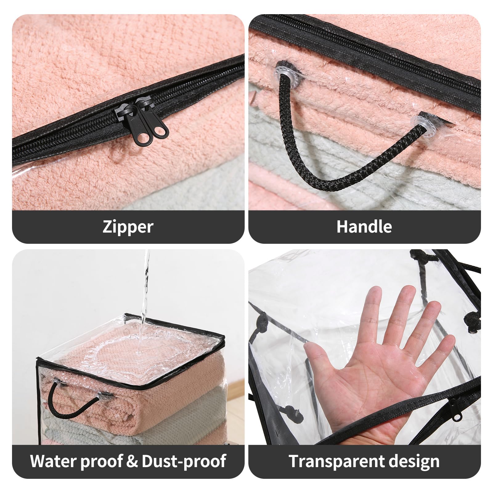 Remittur 10 PCS Clear Zippered Storage Bags with Handles,Sweater Storage with Two-Way Zipper,Foldable Closet Organizer Bed Sheet