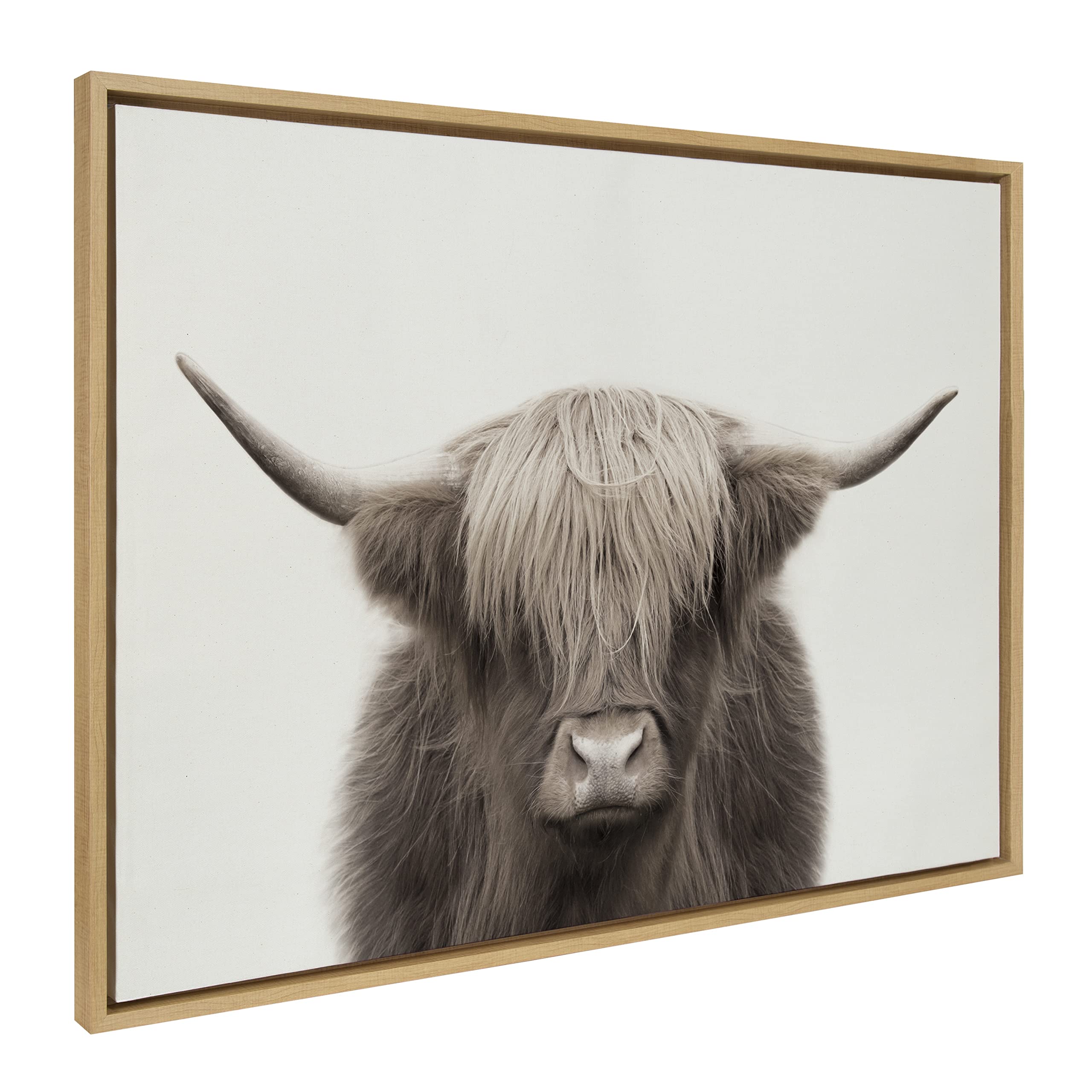 Kate And Laurel Sylvie Hey Dude Highland Cow Color Framed Linen Textured Canvas Wall Art By The Creative Bunch Studio, 28X38 Nat