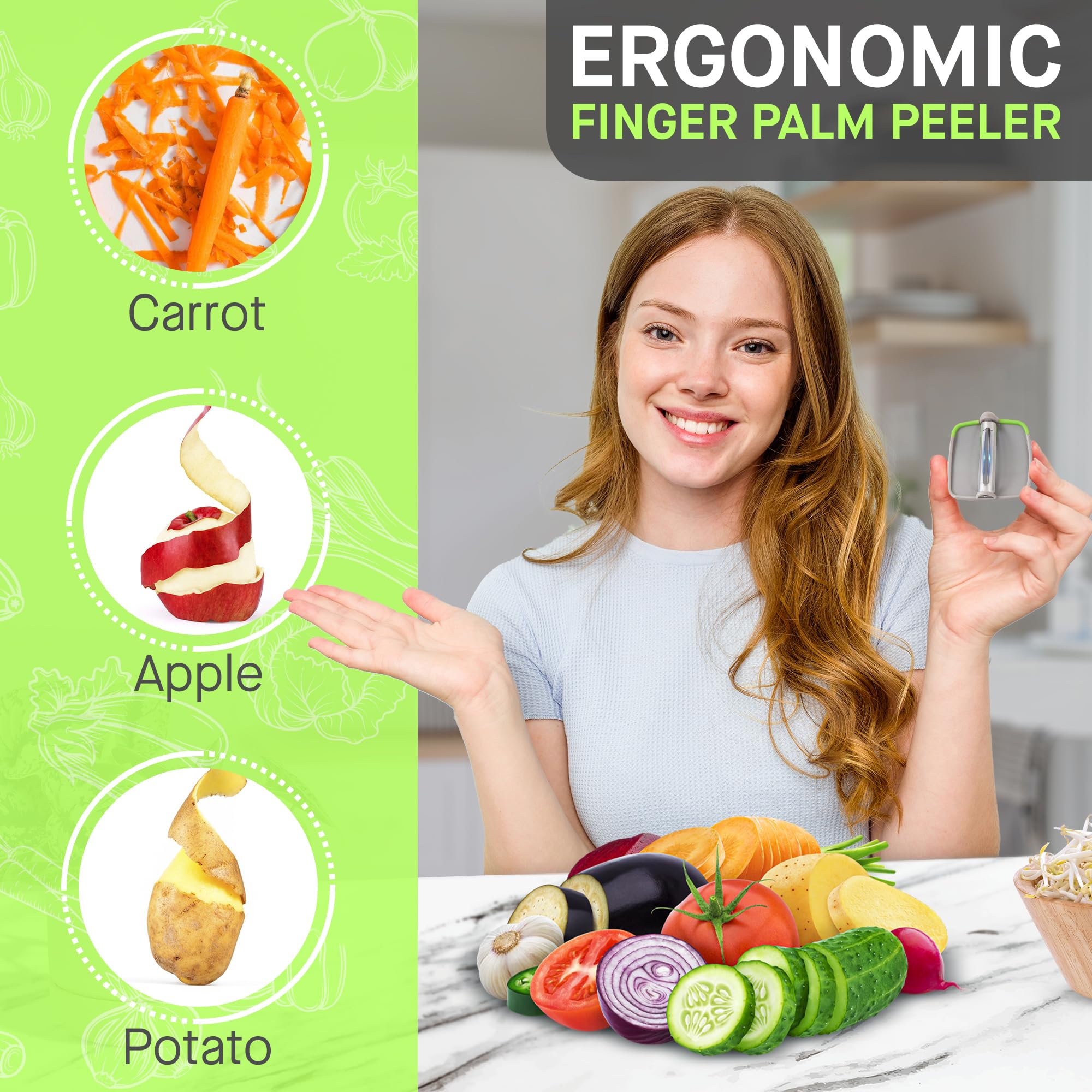 Fingers Grip Palm Peeler For Fruit & Vegetable, Comfortable Silicone Finger Grips Peeling Tool For Potato, Carrot, Cucumber, App