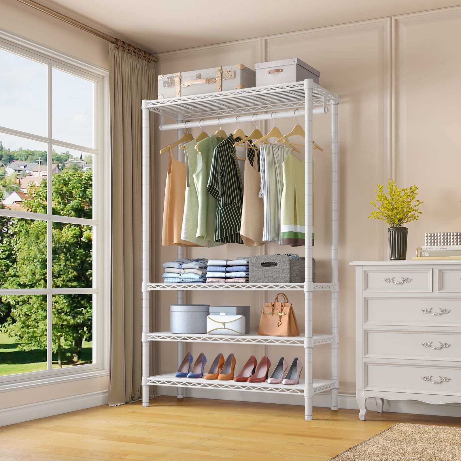 VIPEK V1S Wire Garment Rack 4 Tiers Heavy Duty Clothes Rack for Hanging Clothes Freestanding Closet Clothing Rack with 4 Adjustable Shelves  35.4 '' L X 15.7 '' W X 70.9 '' H  Max Load 500LBS  White
