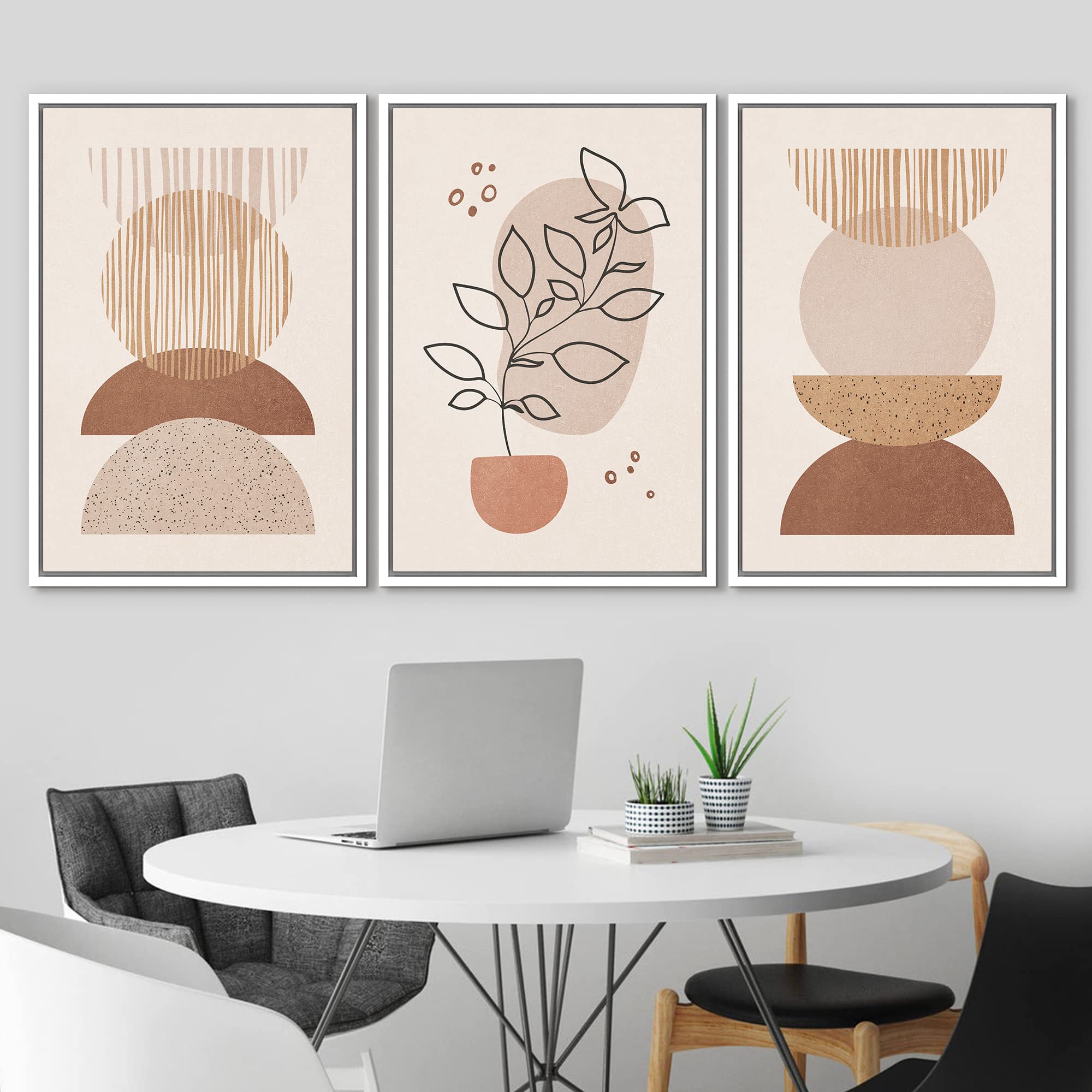Idea4Wall Framed Canvas Print Wall Art Set Mid-Century Geometric Pastel Semi Circles Abstract Shapes Illustrations Minimalism Bo