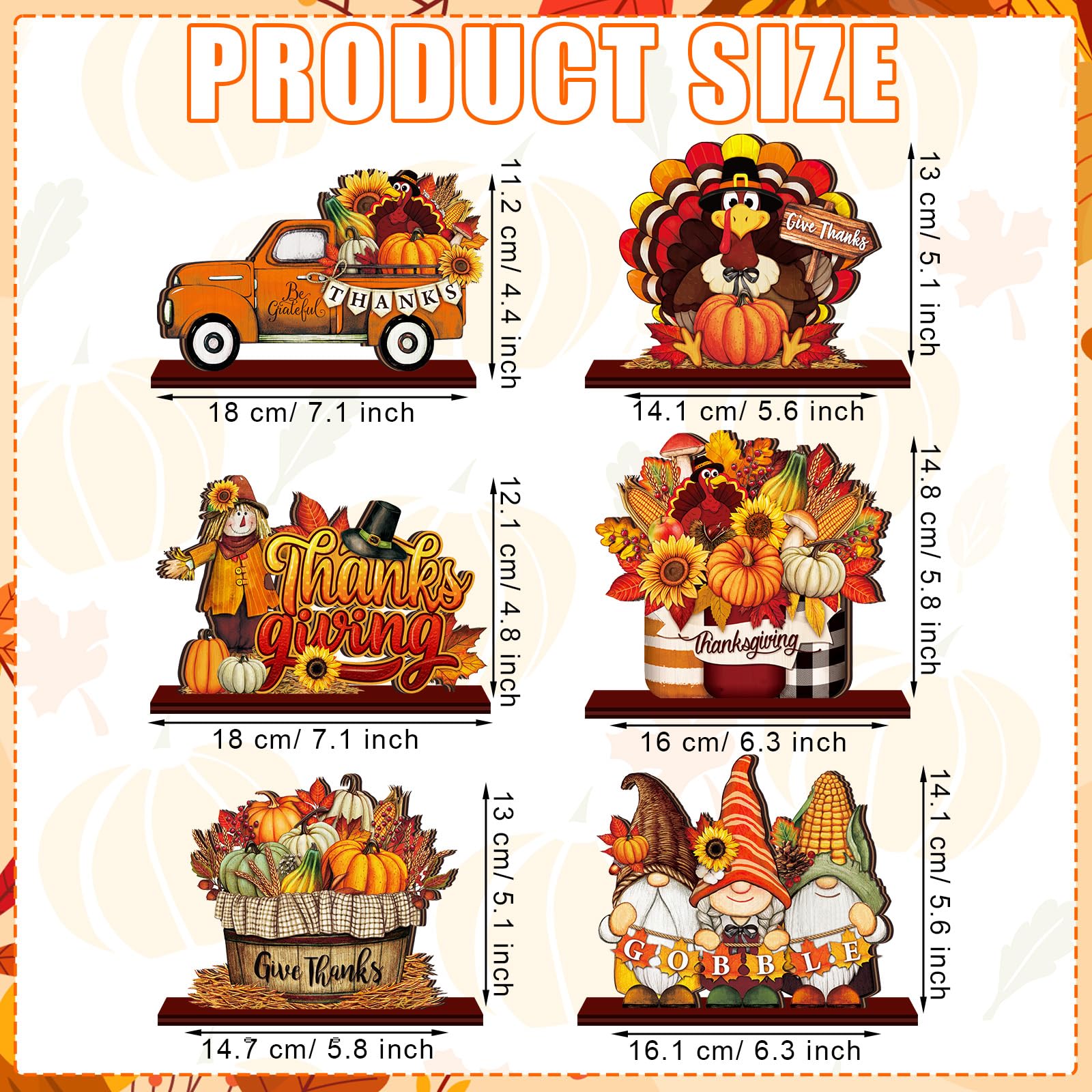 Cinnvoice 6 Pcs Thanksgiving Day Wooden Table Decorations Wood Tabletop Sign Centerpiece Rustic Decorations for Office Desk Farm