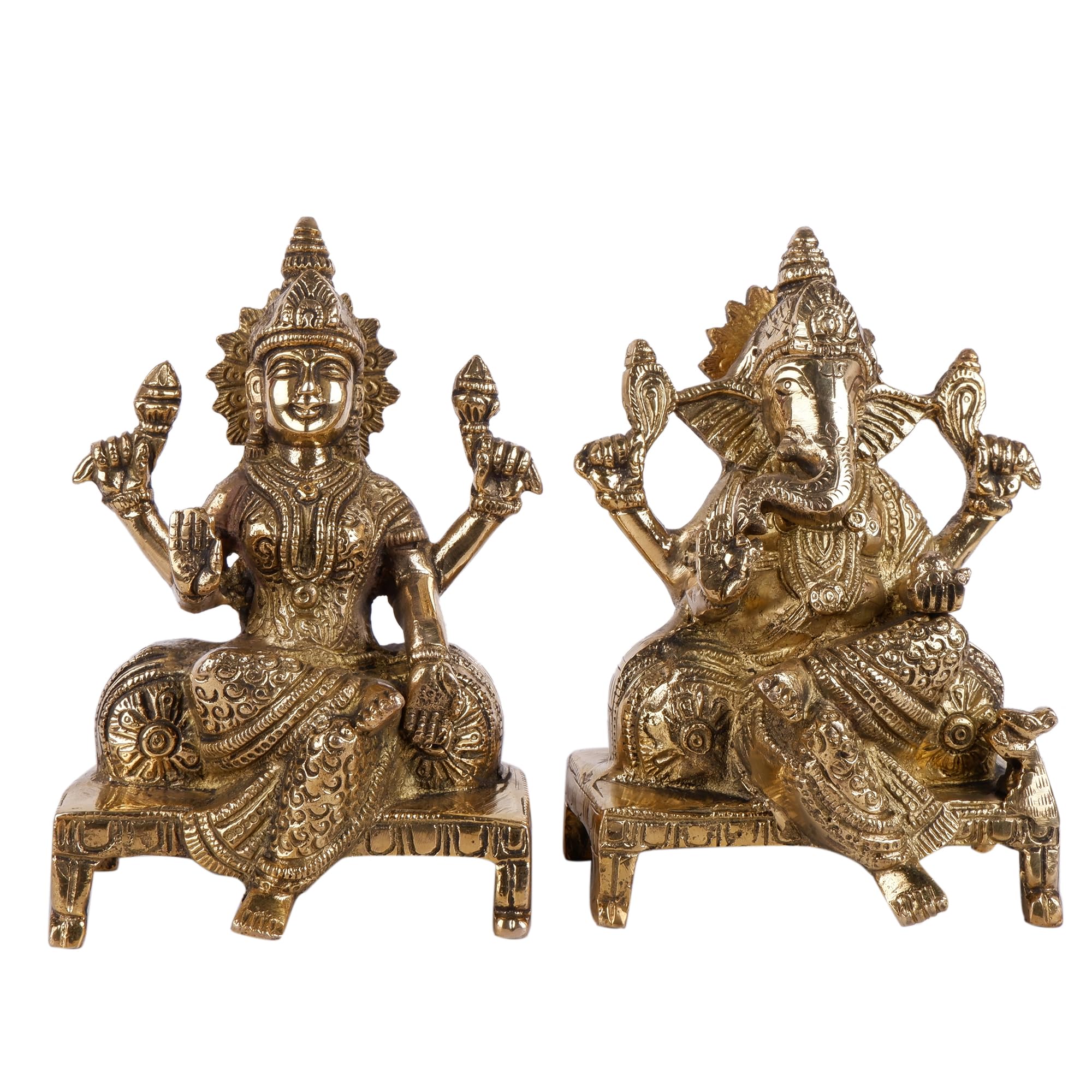 Shoppingrox Lakshmi Ganesh Set 17 Cm Religious Idol & Figurine Brass Metal Yellow Colour