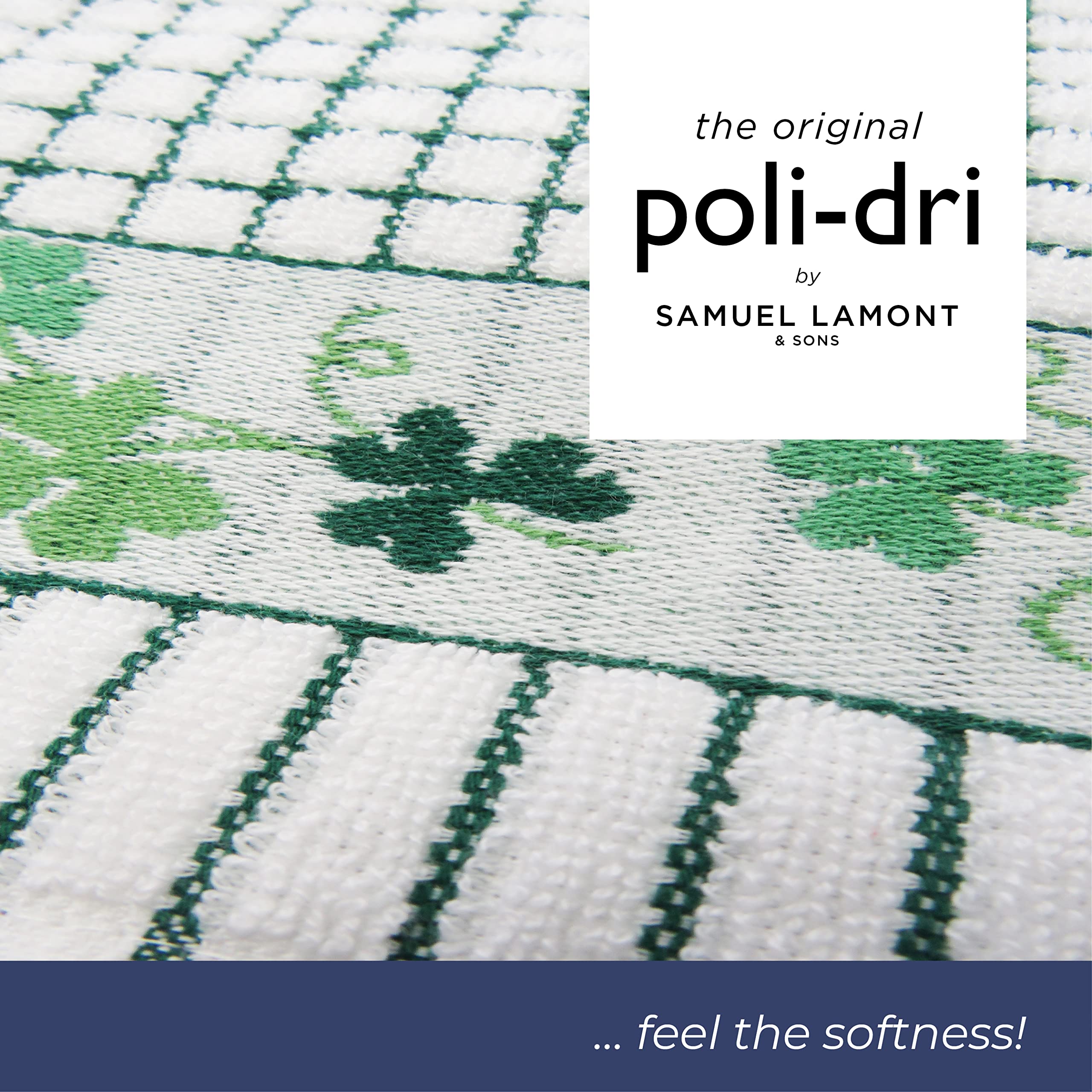 Samuel Lamont Poli-Dri Jacquard Towel White With Green And Shamrock Trim