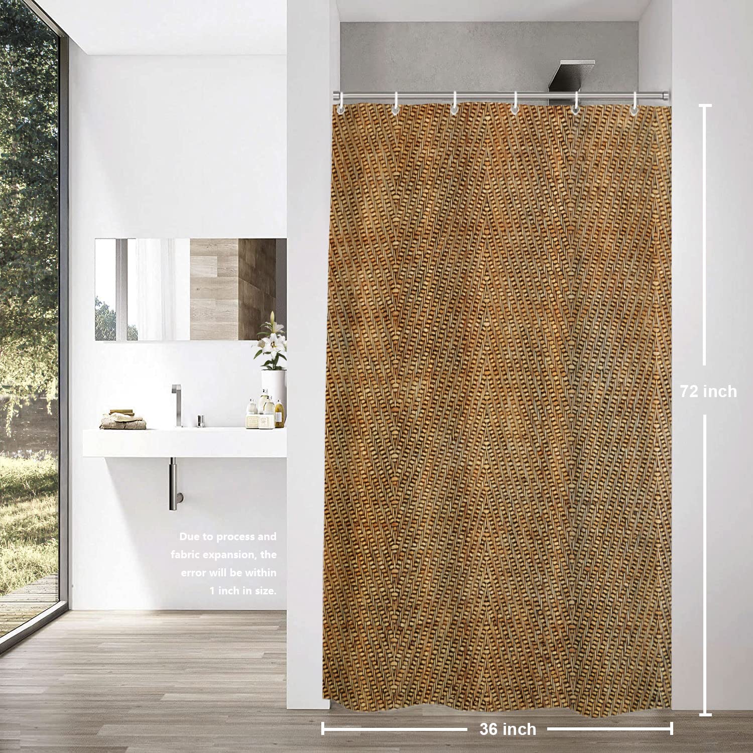 Shrahala Weave Wood Decorative Shower Curtain  Texture Bamboo Fabric Rattan Woven Organic Cane Bathroom D
