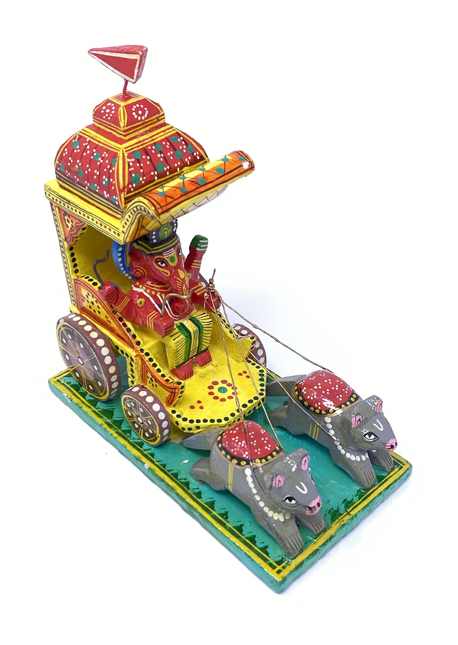 Mahant Ji Lacquer Wooden Ganesh Rath Idol Or Ganesh Rath With Mouse Idol For Ganesh Chaturthi Decoration Collectible Showpiece F