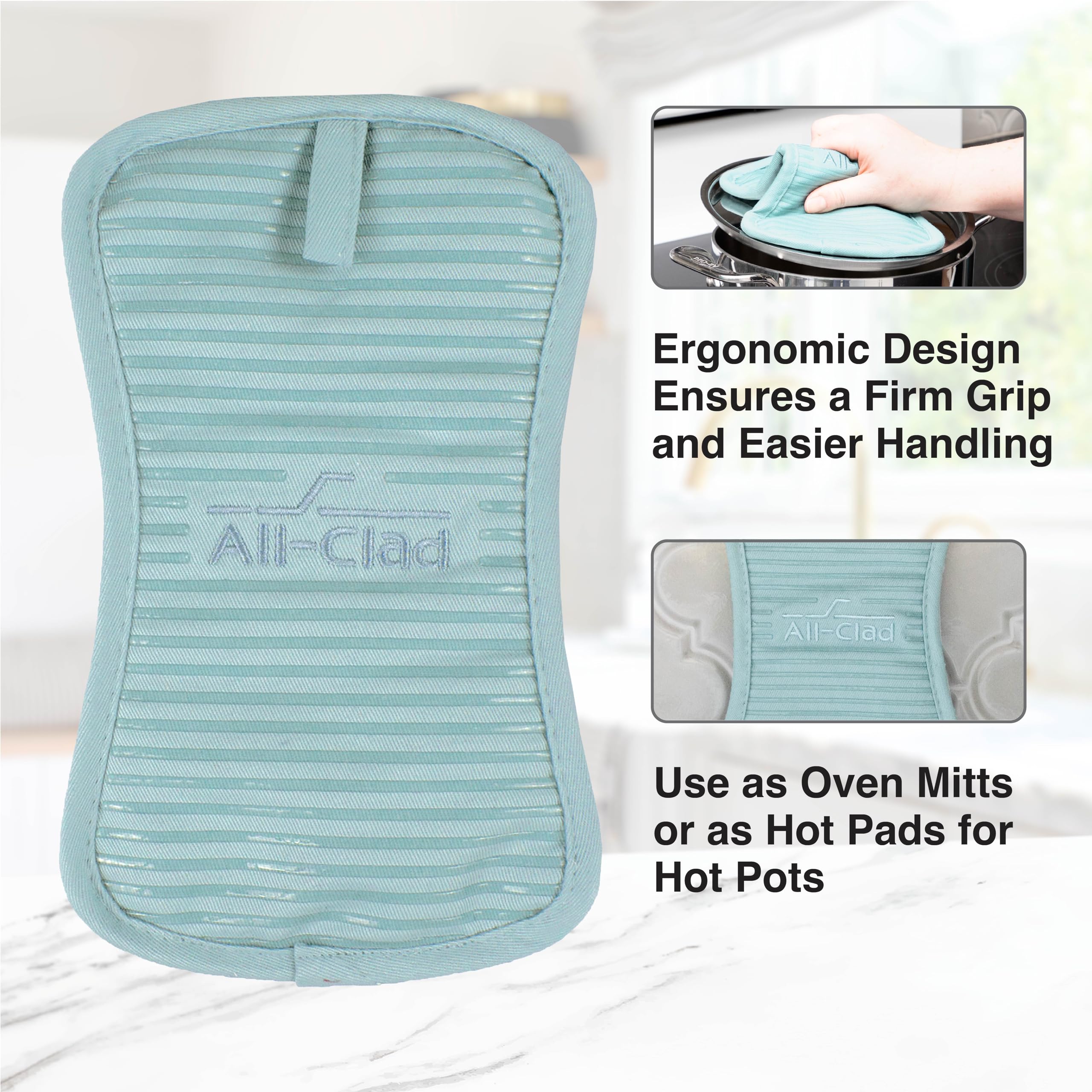 All-Clad Premium Pot Holder & Heating Pad, (2-Pack) Heat Resistant To 500 Degrees, 100% Cotton 10''X6.25'' For Kitchen And Barbe