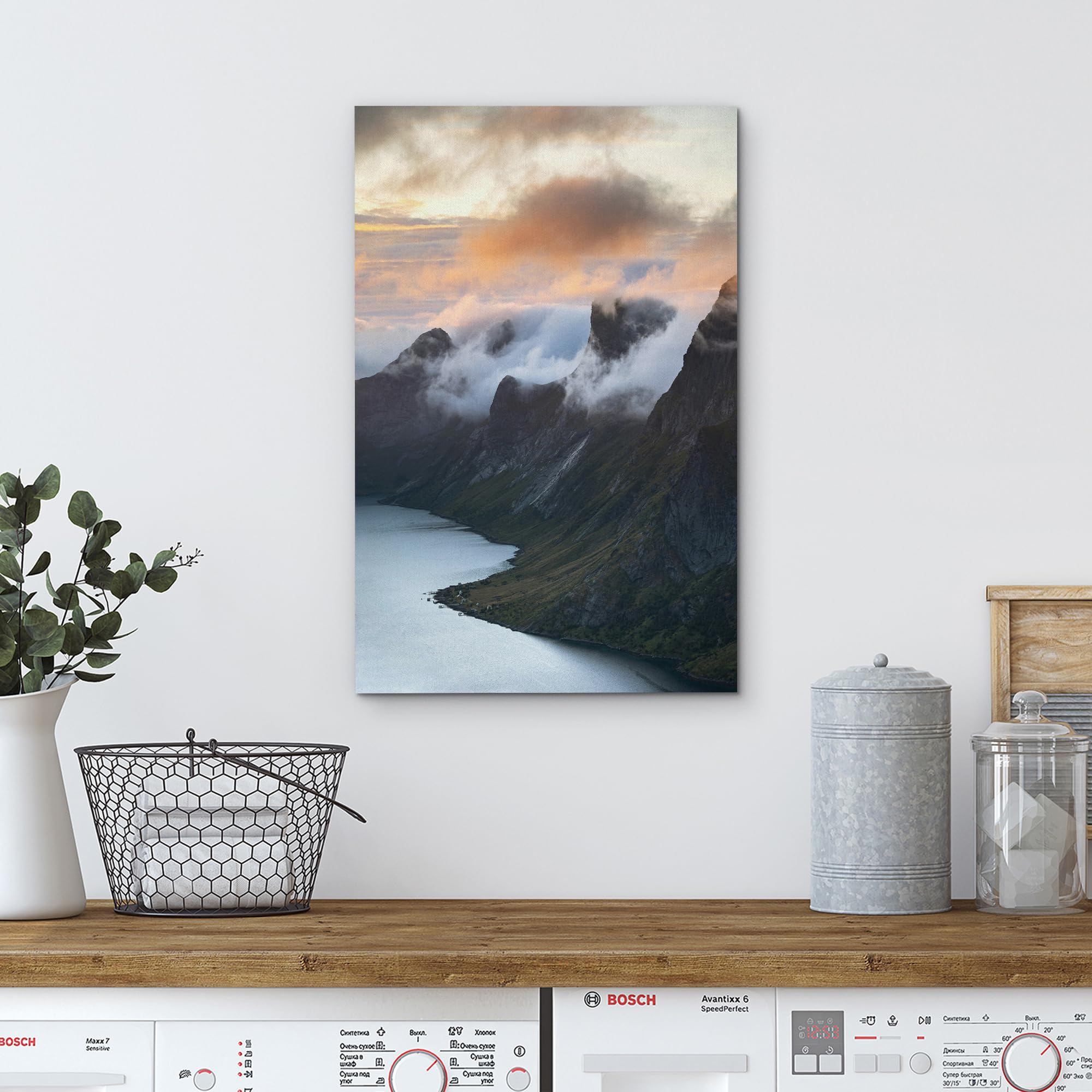 Wall26 Canvas Print Wall Art Misty Mountain Sunrise Over Fjord Animals Photography Realism Rustic Scenic Landscape Wilderness Ze
