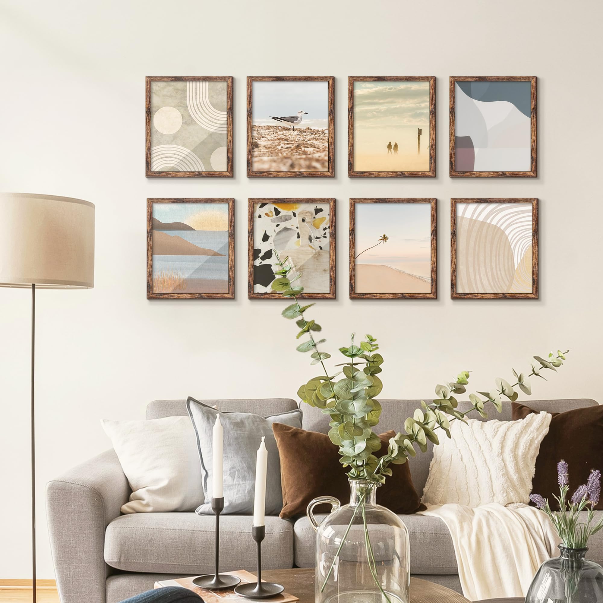 Fisnish 8x9 Picture Frame, Wall Hanging Square Photo Frame or Tabletop Display Frame, Brown, 1 Pack