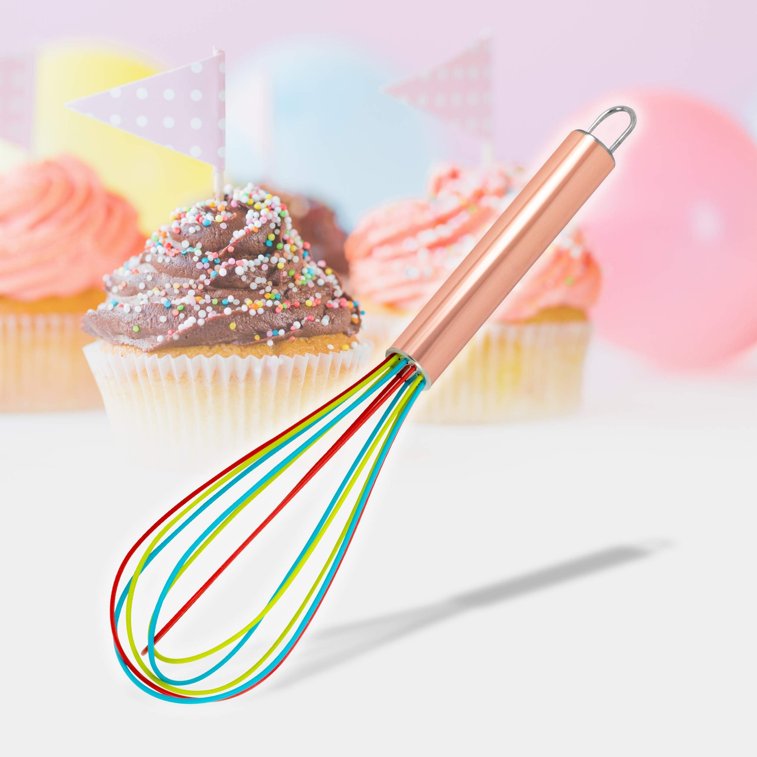 Excelsteel - 230 Excelsteel Perfect Durable Gift For Mixing Easy To Clean Up Silicone Tri-Color Whisk, 8'', Rose Gold
