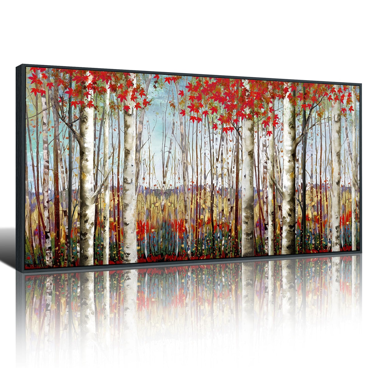 Mofutinpo Large Framed Wall Decor Canvas Red Leaves White Birch Tree Wall Art For Living Room Bedroom Rustic Kitchen Modern Pain