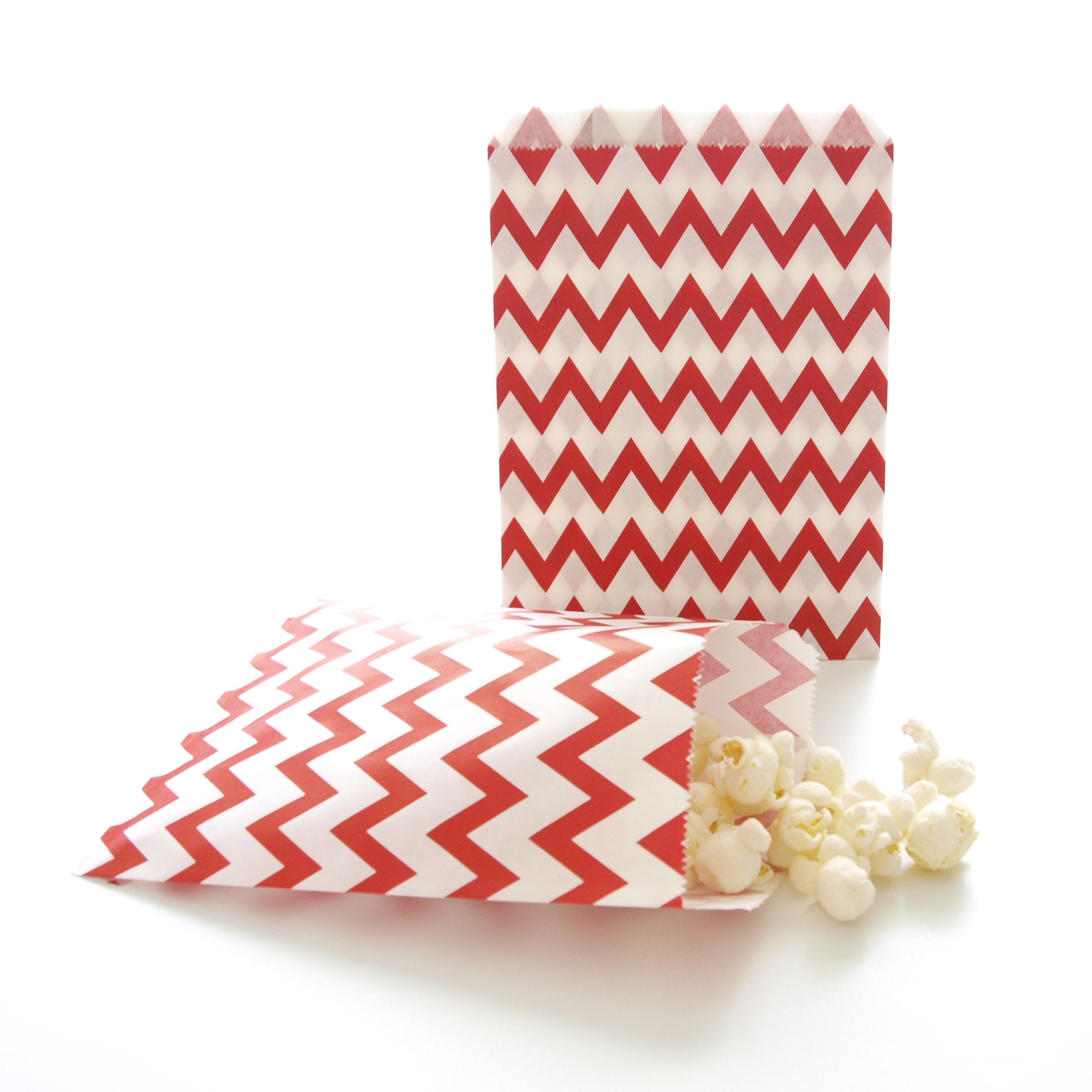 Red Christmas Holiday Goody Bag, Party Favor Idea, Party Treat Bags, Red Chevron Bags (25 Pack)