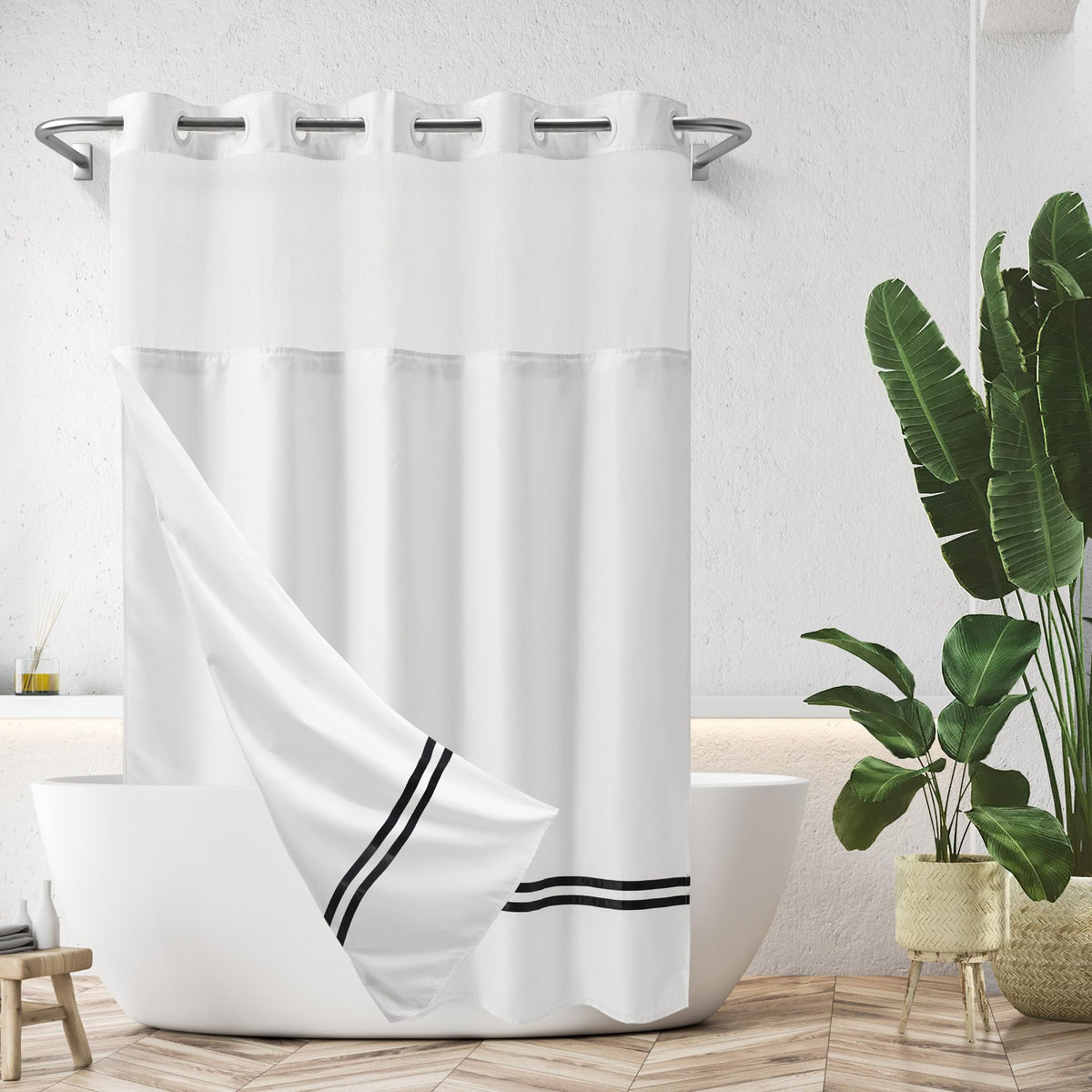 River Dream Shower Curtain With Snap In Liner,No Hooks Needed Shower Curtain For Bathroom,Hotel Grade,Machine Washable,71'' Wx74