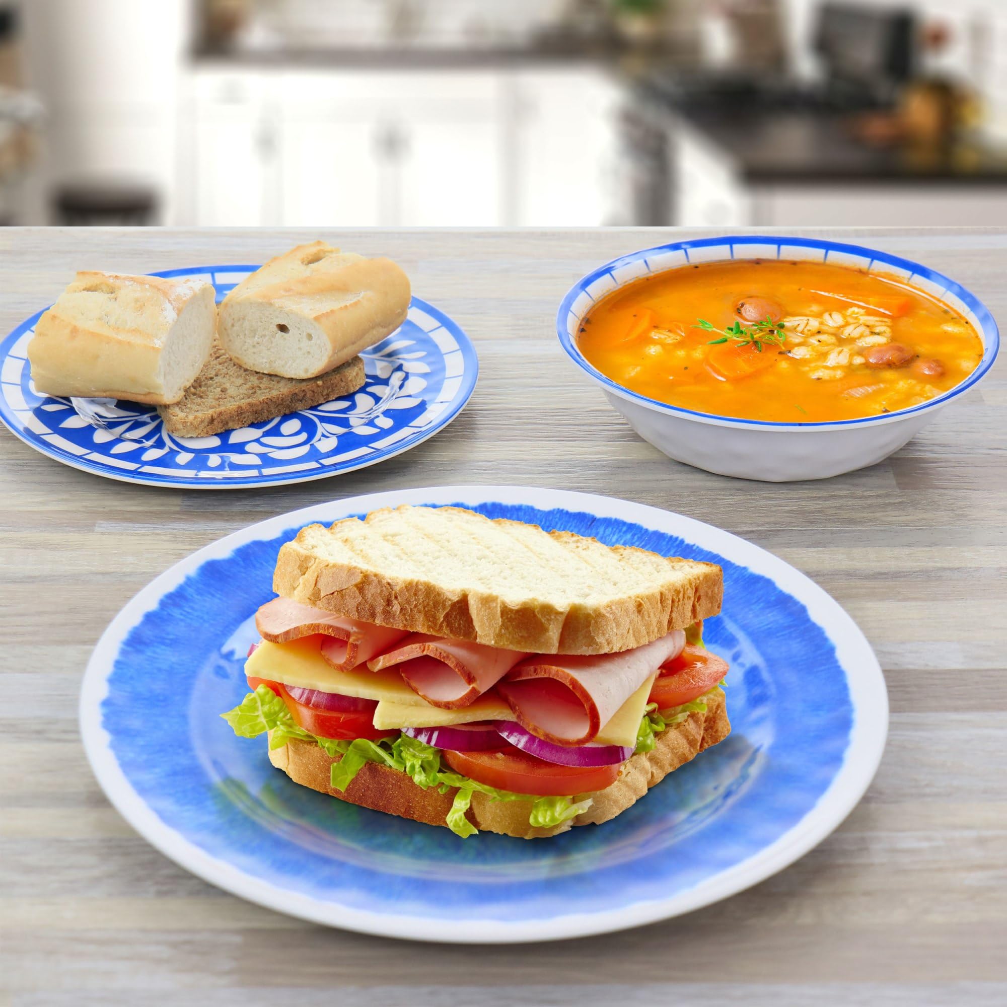 Elama EL-N Elly Collection Melamine Dinnerware Set, 12 Piece, Blue