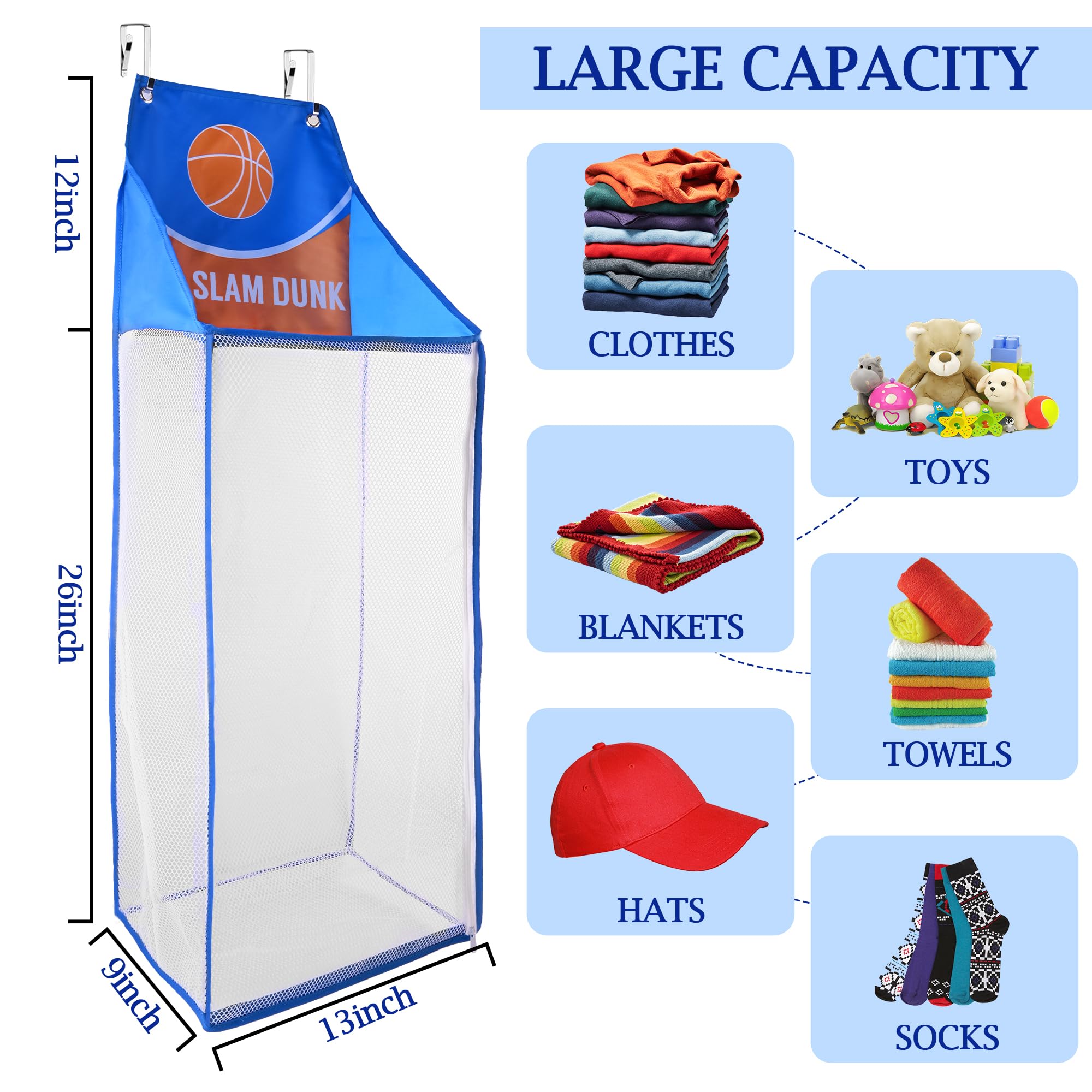 Spinfox 2 Pack Over The Door Laundry Hamper, Hanging Basketball Laundry Hamper With Zipper, Foldable Mesh Laundry Bakset For Dir