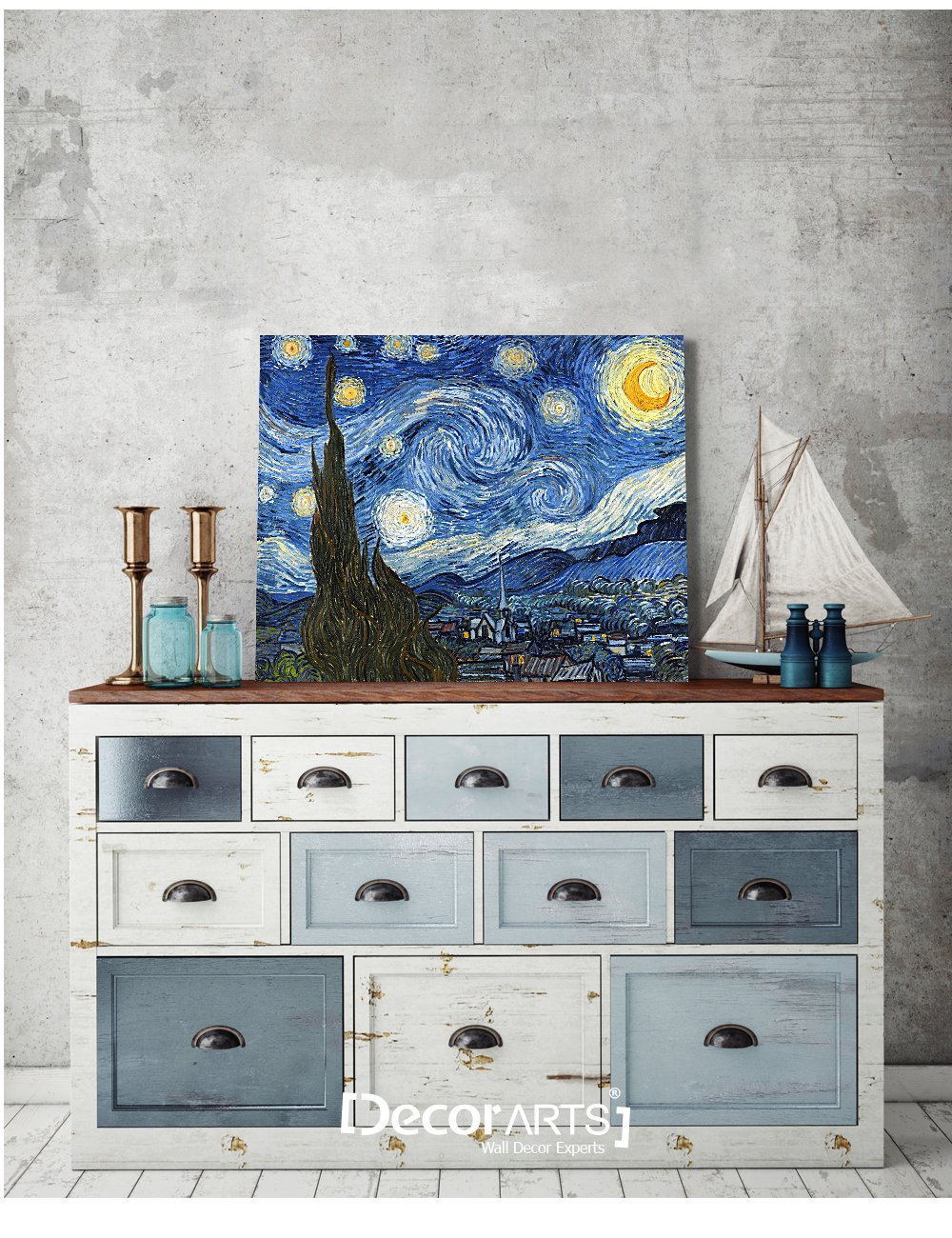 Decorarts - Starry Night, Vincent Van Gogh Art Reproduction. Giclee Canvas Prints Wall Art For Home Decor. 20X16