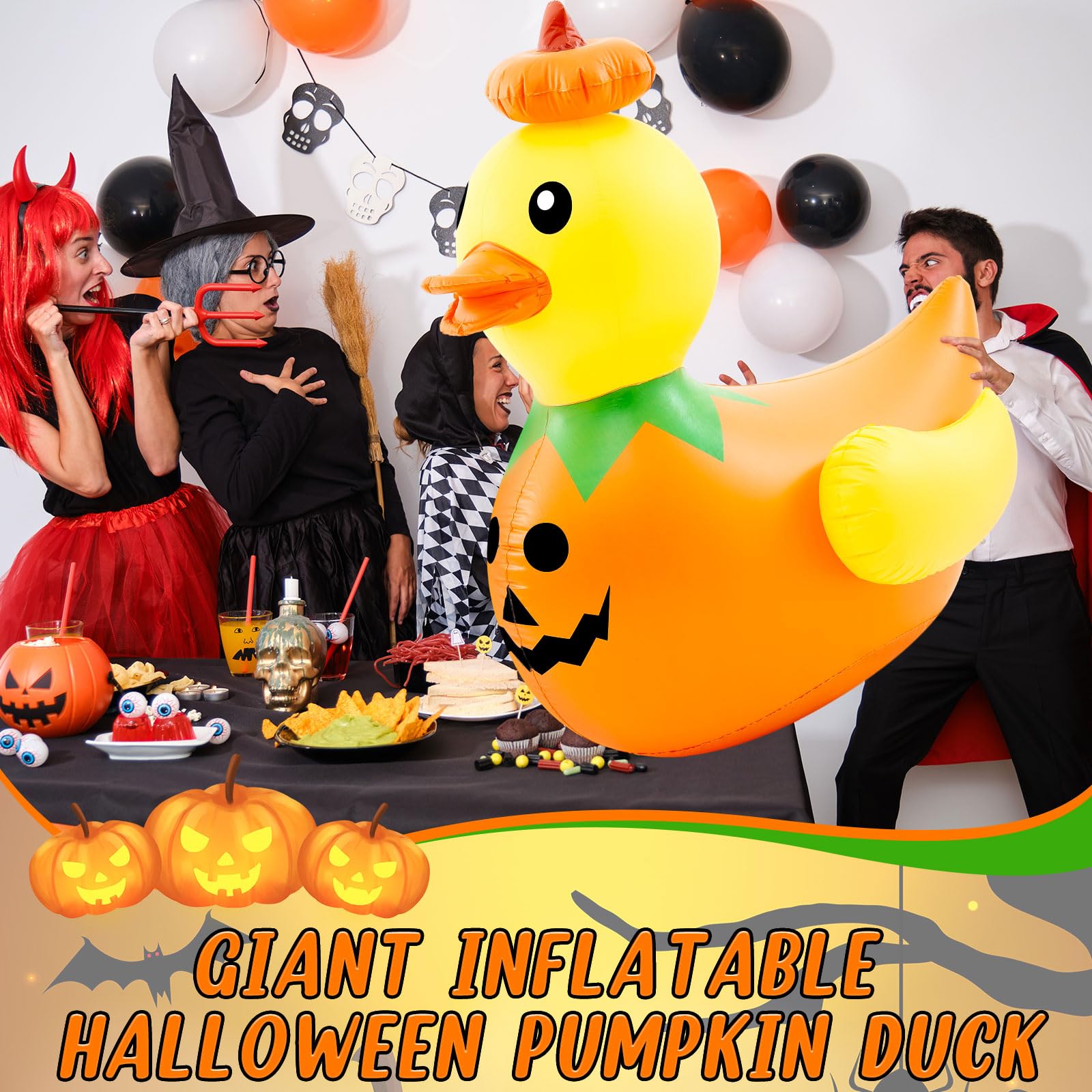 Hungdao 1 Pcs 4.6 Feet Giant Inflatable Halloween Duck Huge Halloween Large Blow up Rubber Duck for Parades and Trunk or Treats