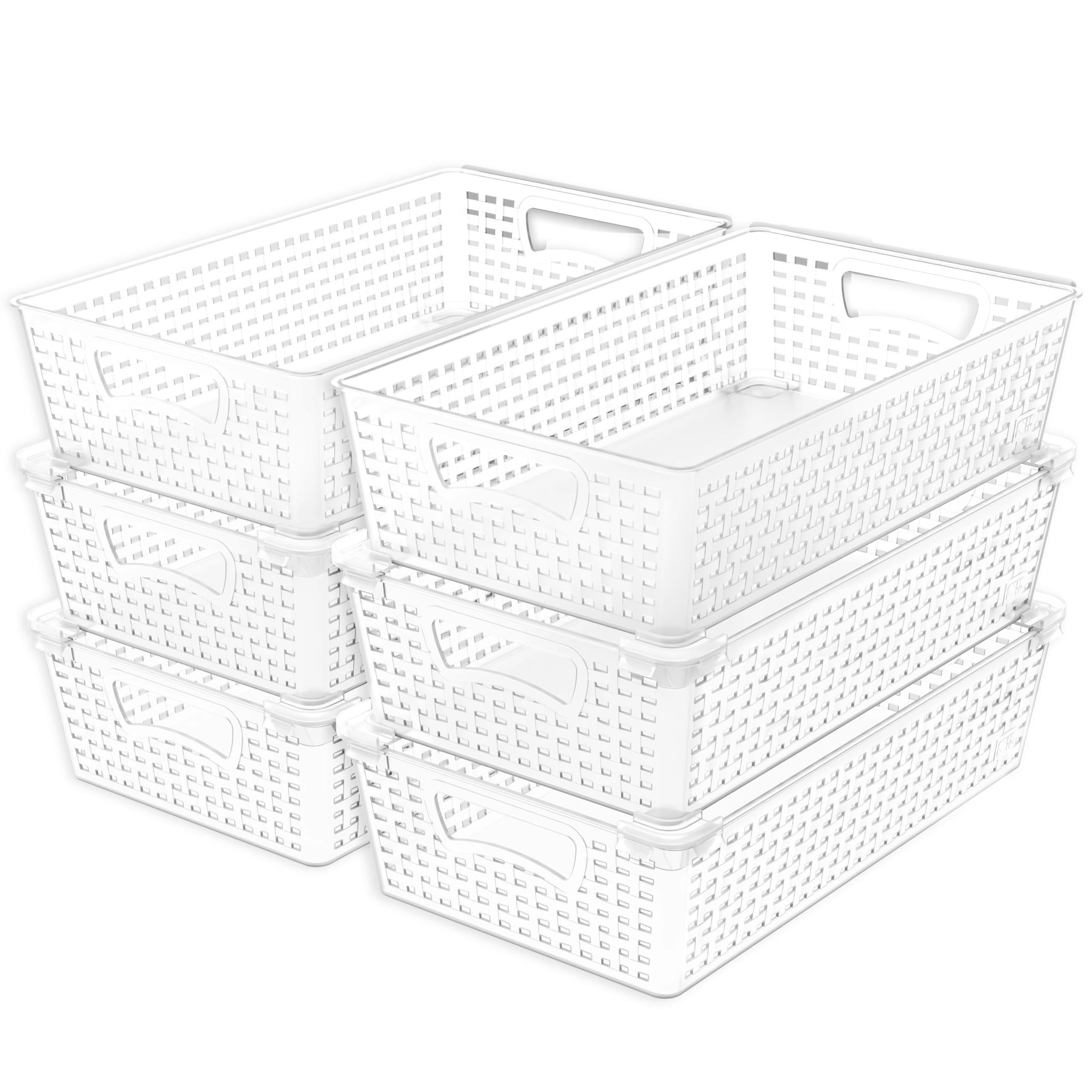 Simple Houseware Stackable Plastic Woven Basket Organizer, 6 Pack, 14.5'' X 8.5'' X 3.5'', Clear