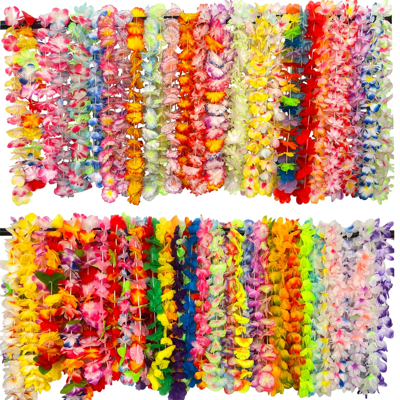 Yzoe Gzroe 100 Counts Hawaiian Leis Flower for Luau Theme Party Decorations - Bulk Set of Silk Flower Necklace Leis Tropical The