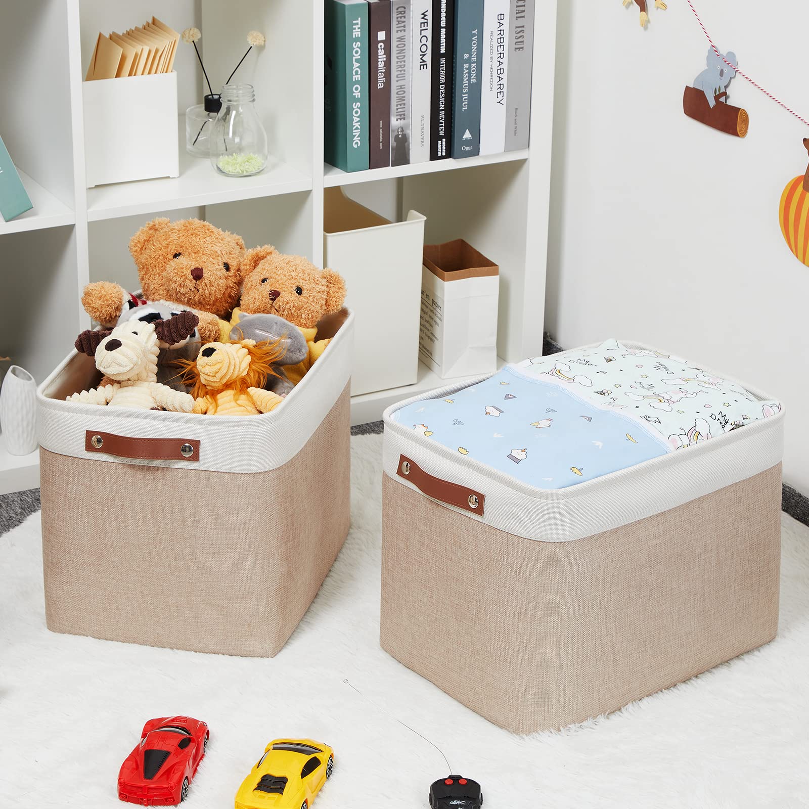 Hnzige Fabric Storage Baskets For Organizing [2 Pack] Large Canvas Rectangular Storage Bins For Shelves 16 '' X 11.8 '' X 11.8 '