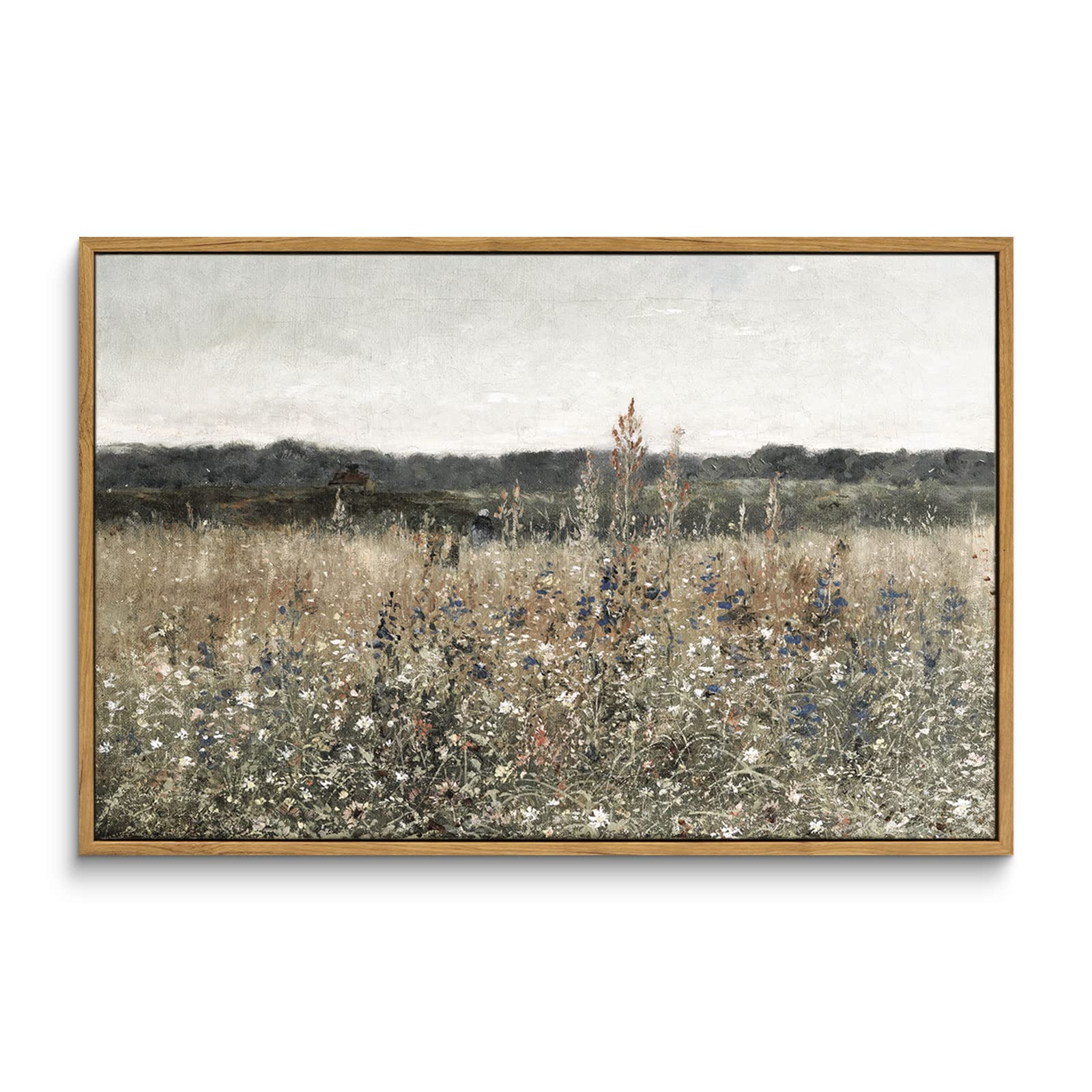 Insimsea Framed Wall Art Decorations, Wildflower Field Vintage Wall Art Canvas Prints, Modern Farmhouse Bathroom Home Wall Decor