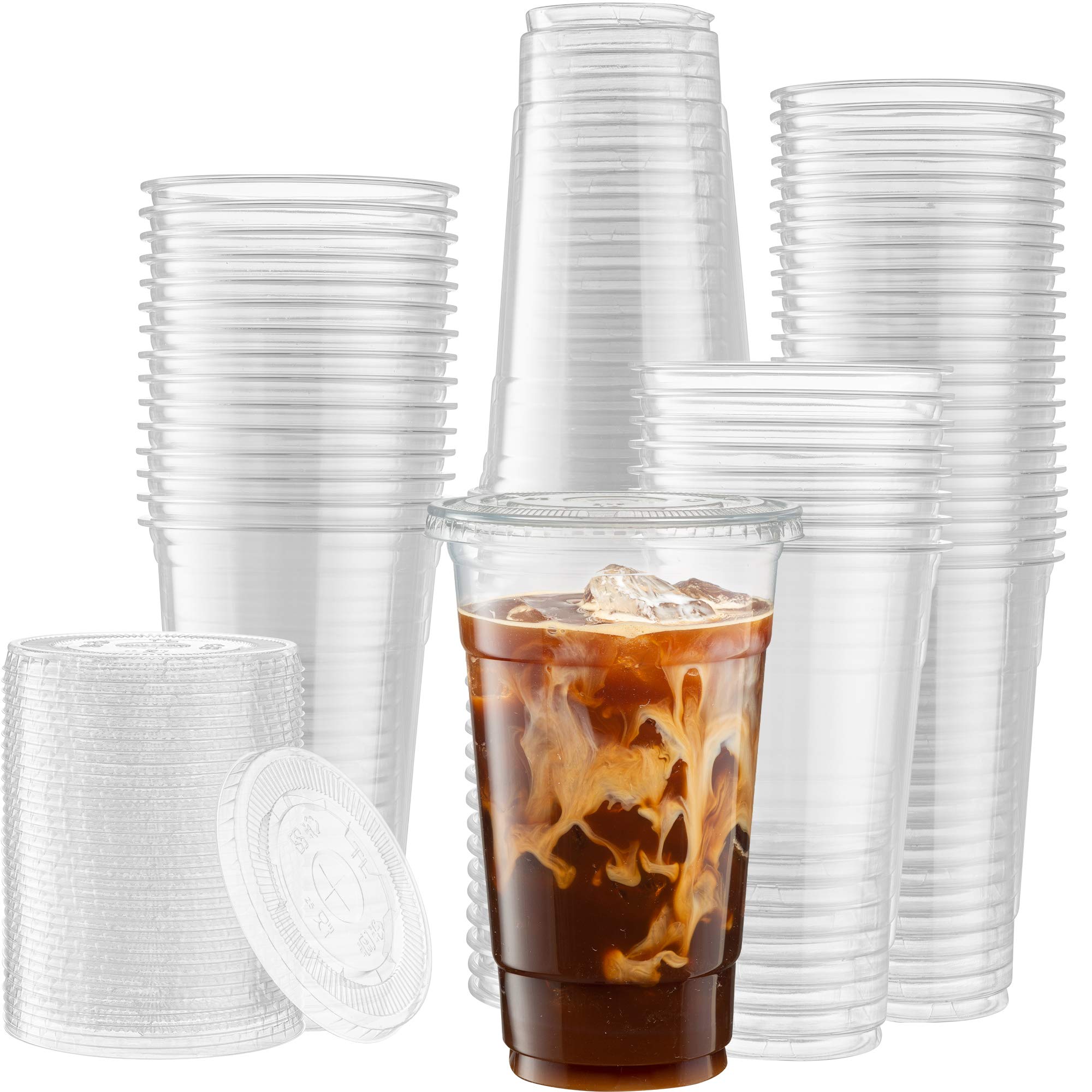 Elegant Disposables [50 Sets - 24 Oz] Crystal Clear Pet Plastic Cups With Flat Lids For Iced Coffee, Cold Drinks, Milkshake, Slu