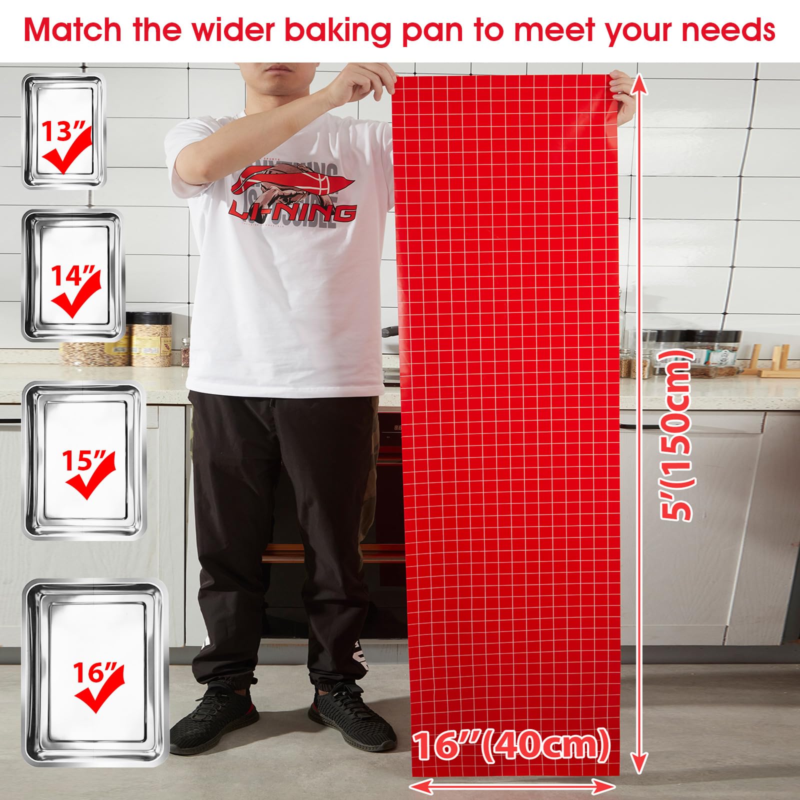 EuChoiz Silicone Baking Mat Roll, 16" x 5FT, Non-Slip, Non-Stick, Red, Model HH23, Perfect for Ovens and Air Fryers