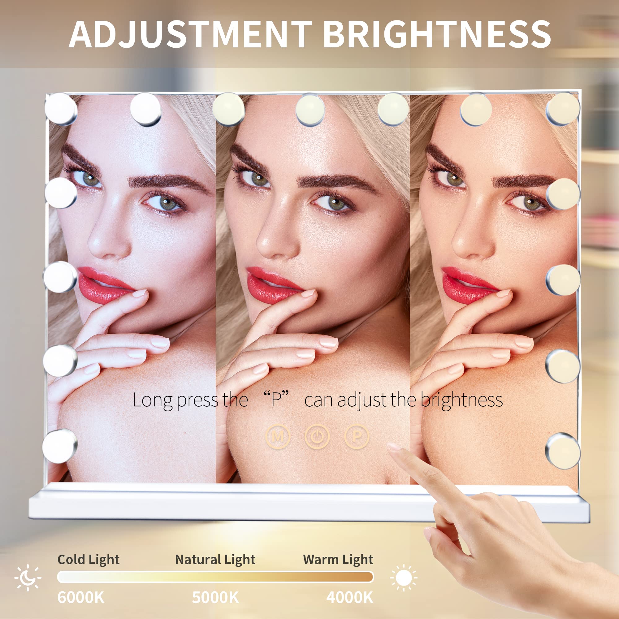 Slimoon Hollywood Vanity Mirror With Lights, 12 Dimmable Led Bulbs Lighted Makeup Mirror With Detachable 10X Magnification Mirro