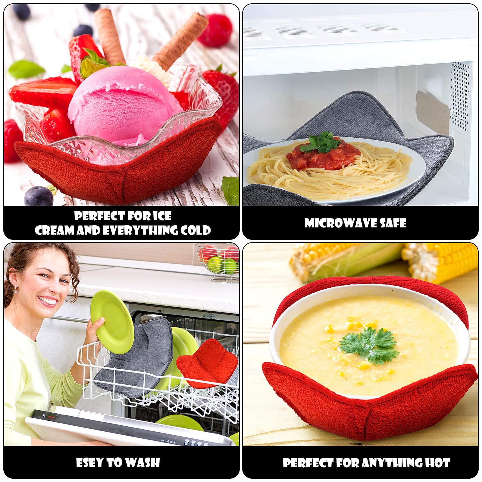 Patelai 6 Pieces 2 Sizes Microwave Bowl Holders Sponge And Microfiber Small Bowls Cozy Large Bowl Holder For Hot Food Soup Warme