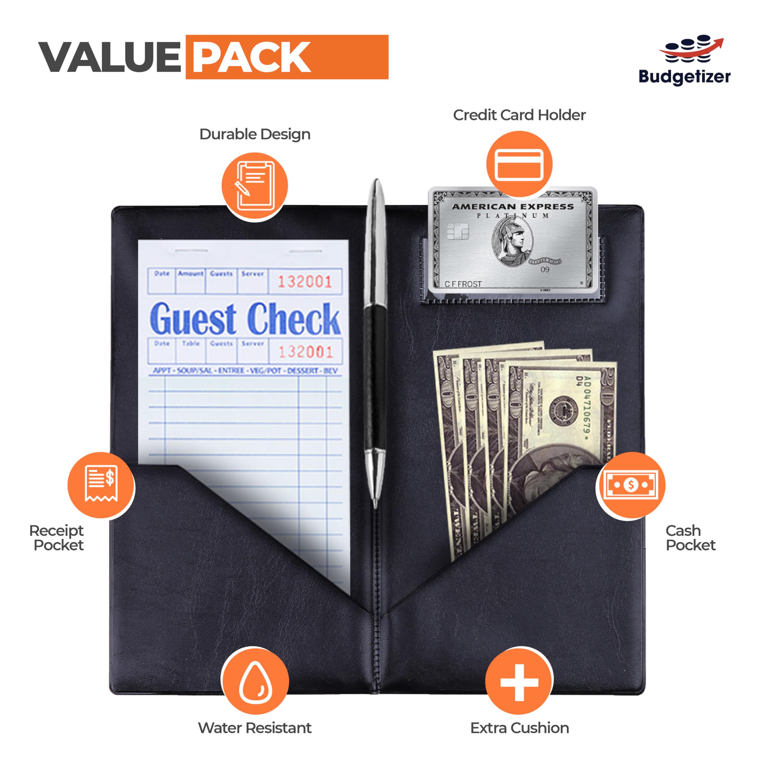 Budgetizer Check Presenters for Restaurants - 60 Pack Guest Check Card Holder- Black with Gold Thank You Imprint- Bill Book Restaurant Supplies 5.5 x 10 (60 Pack)