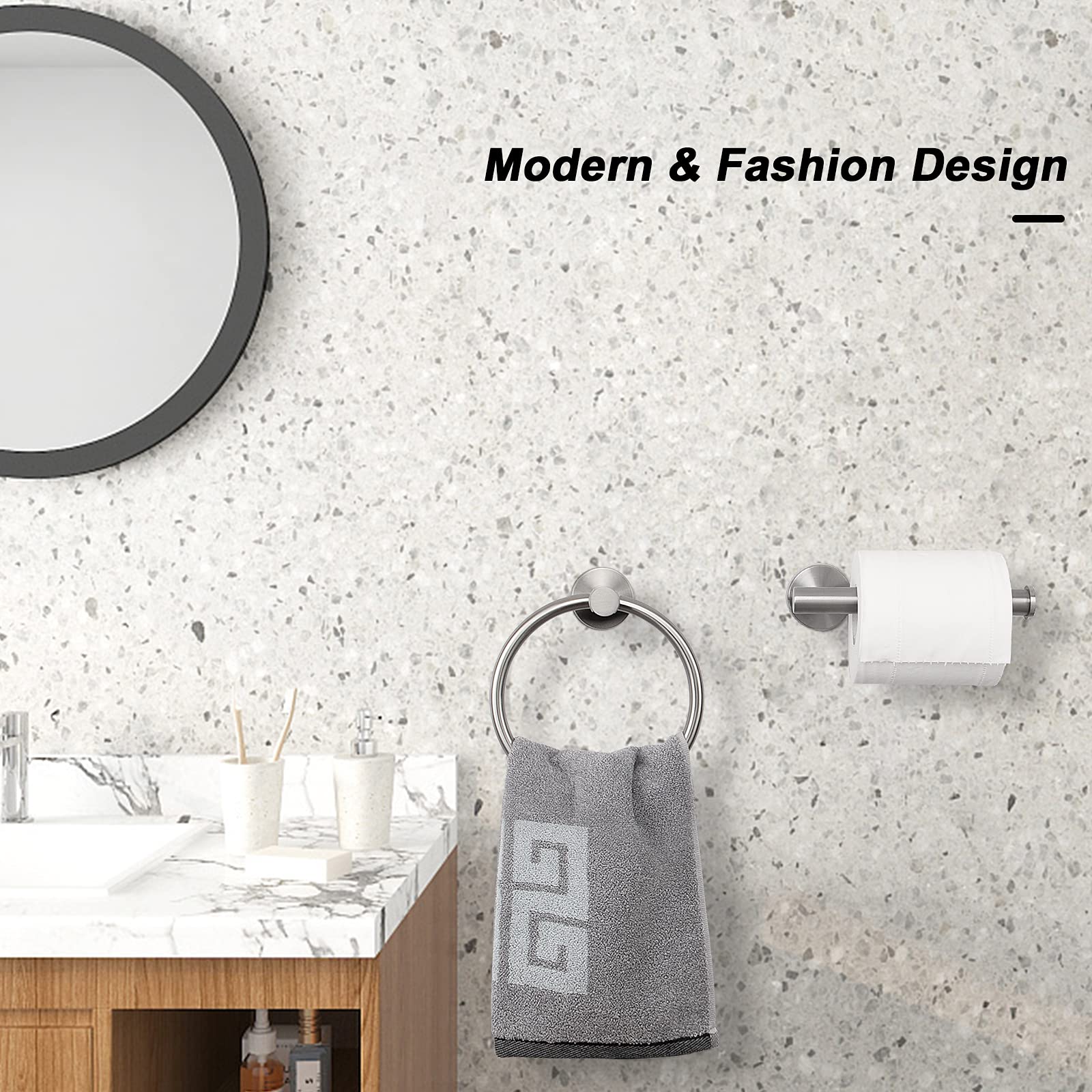 NearMoon 2 Pieces Bathroom Hardware Accessories  Towel Ring and Toilet Paper Holder- Stainless Steel Bathroom Towel Hanger and Hand Towel Holder  Wall Mounted (Brushed Nickel)