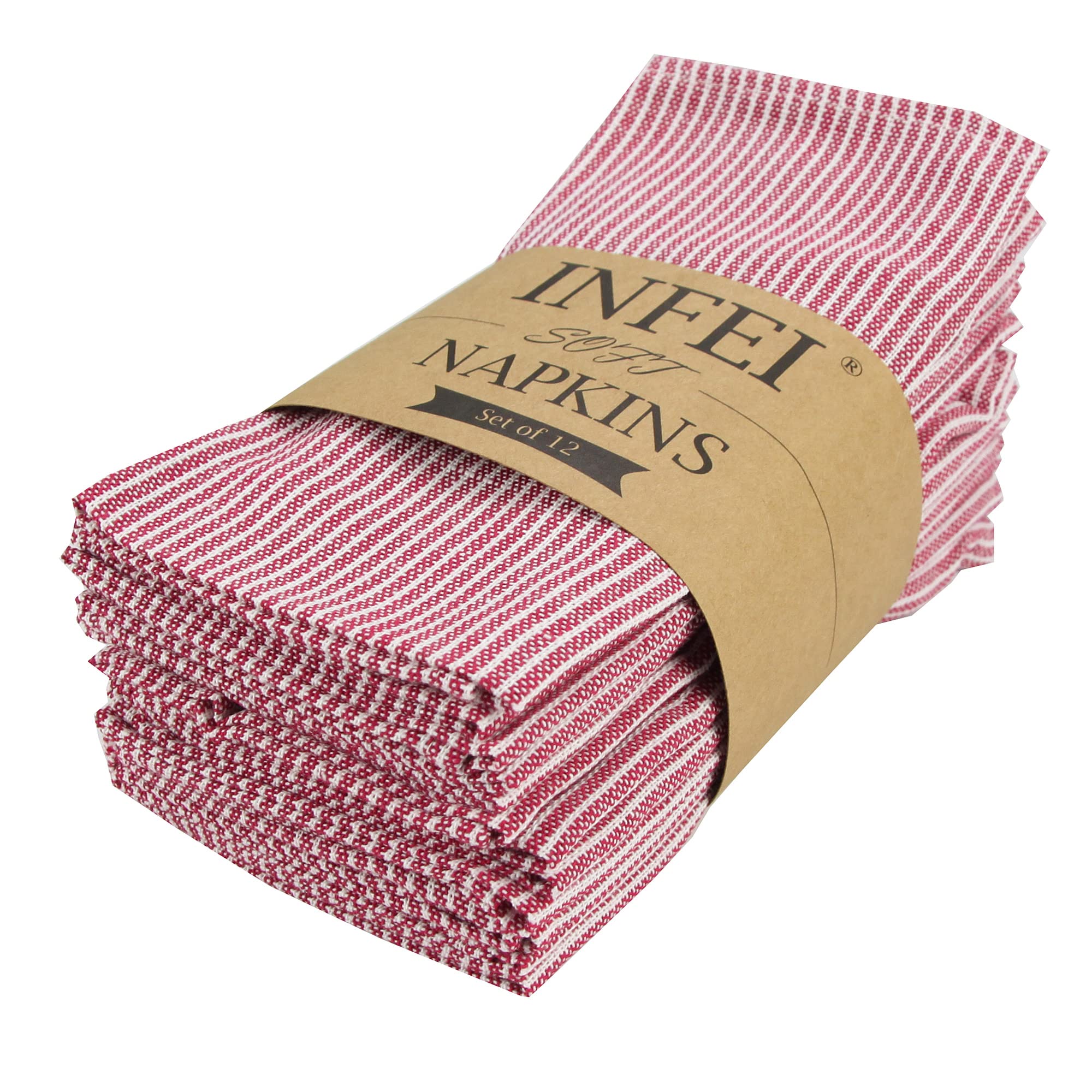Infei Narrow Striped Cotton Linen Blended Dinner Cloth Napkins - Set Of 12 (40 X 30 Cm) - For Christmas Parties Events & Home Us