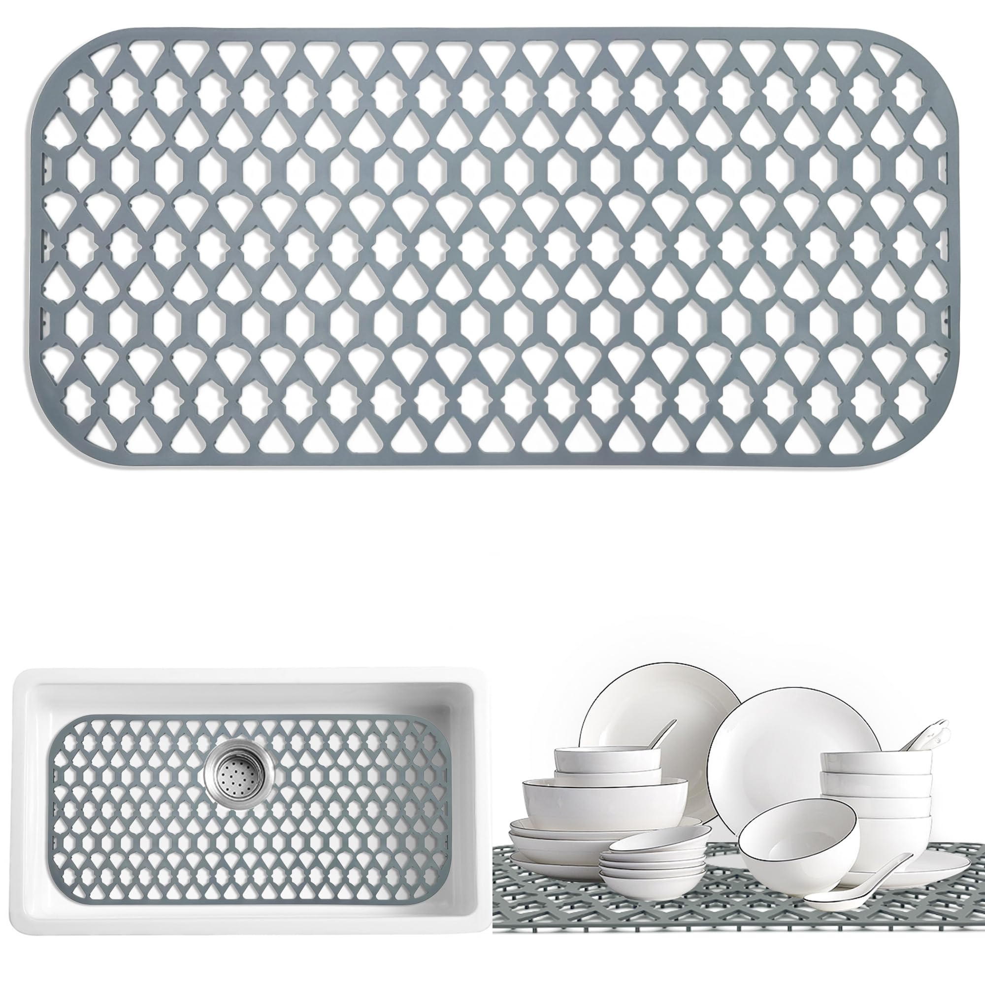 SAMSIER Sink Protectors for Kitchen Sink, Large Silicone Mats Grid for Bottom of Farmhouse (30   x14   )