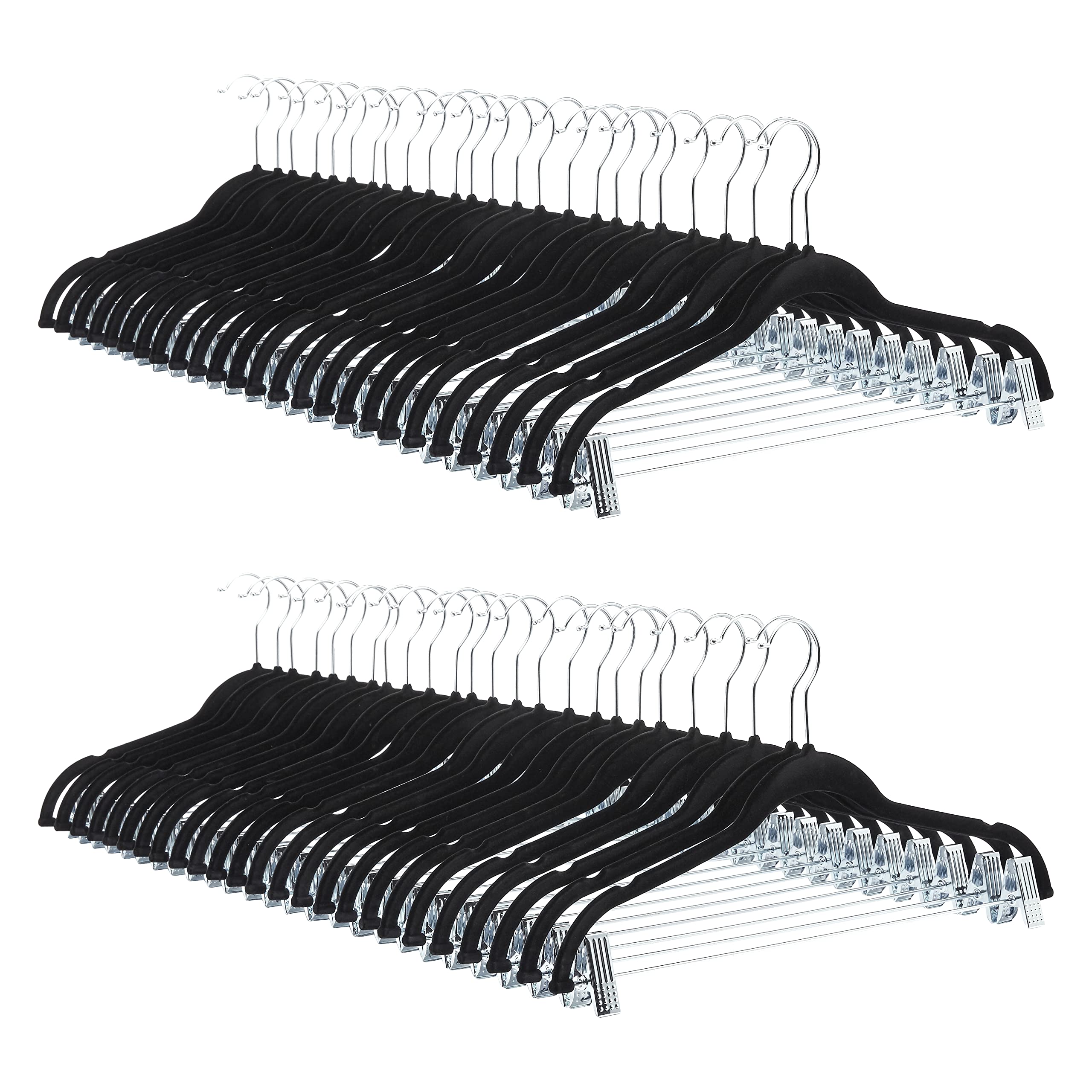 Amazon Basics Velvet, Non-Slip Skirt Clothes Hangers With Clips, Pack Of 50, Black/Silver