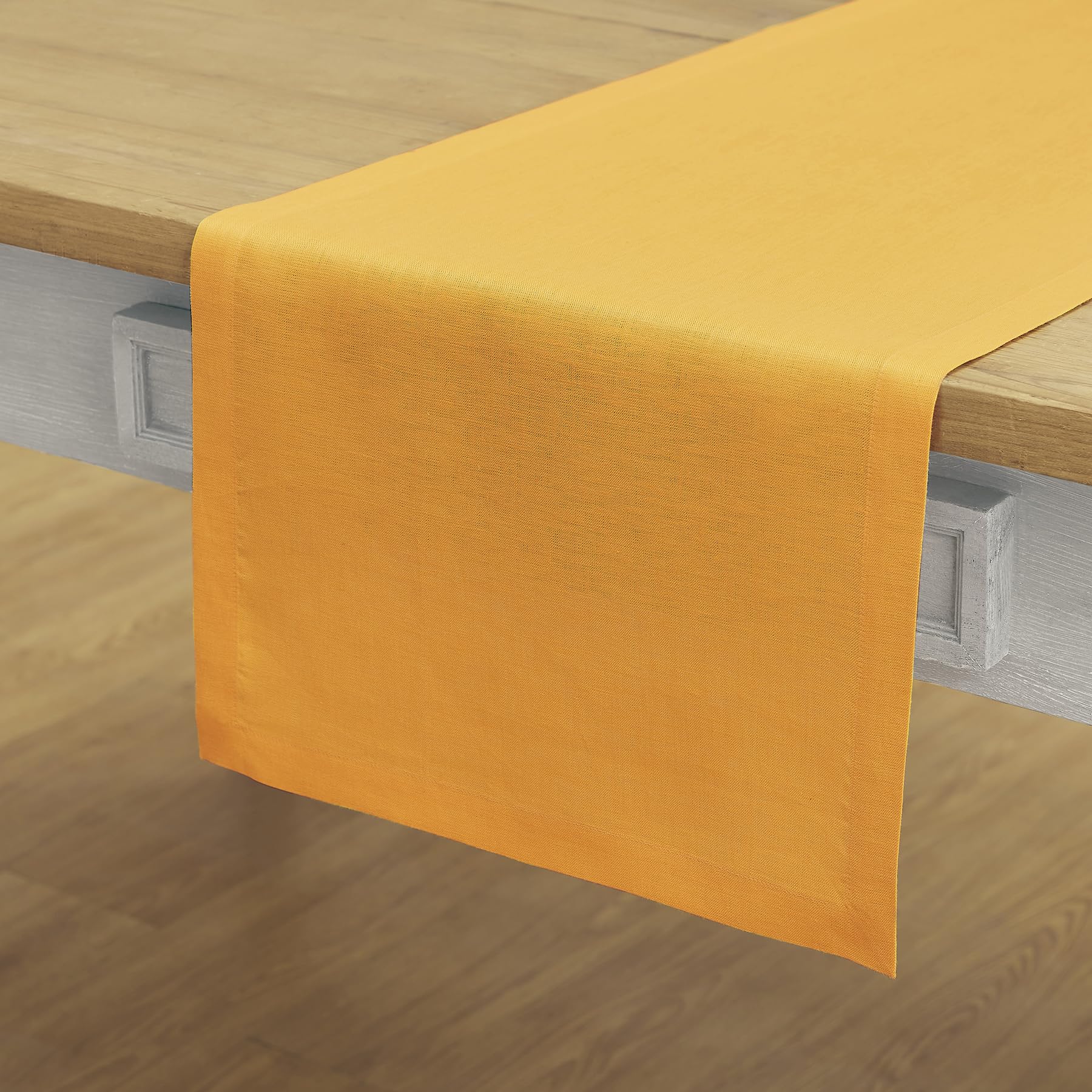 Solino Home Linen Tangerine Yellow Table Runner 108 Inches Long - Fete, 100% Pure Linen Dining Table Runner 14 X 108 Inch Ideal