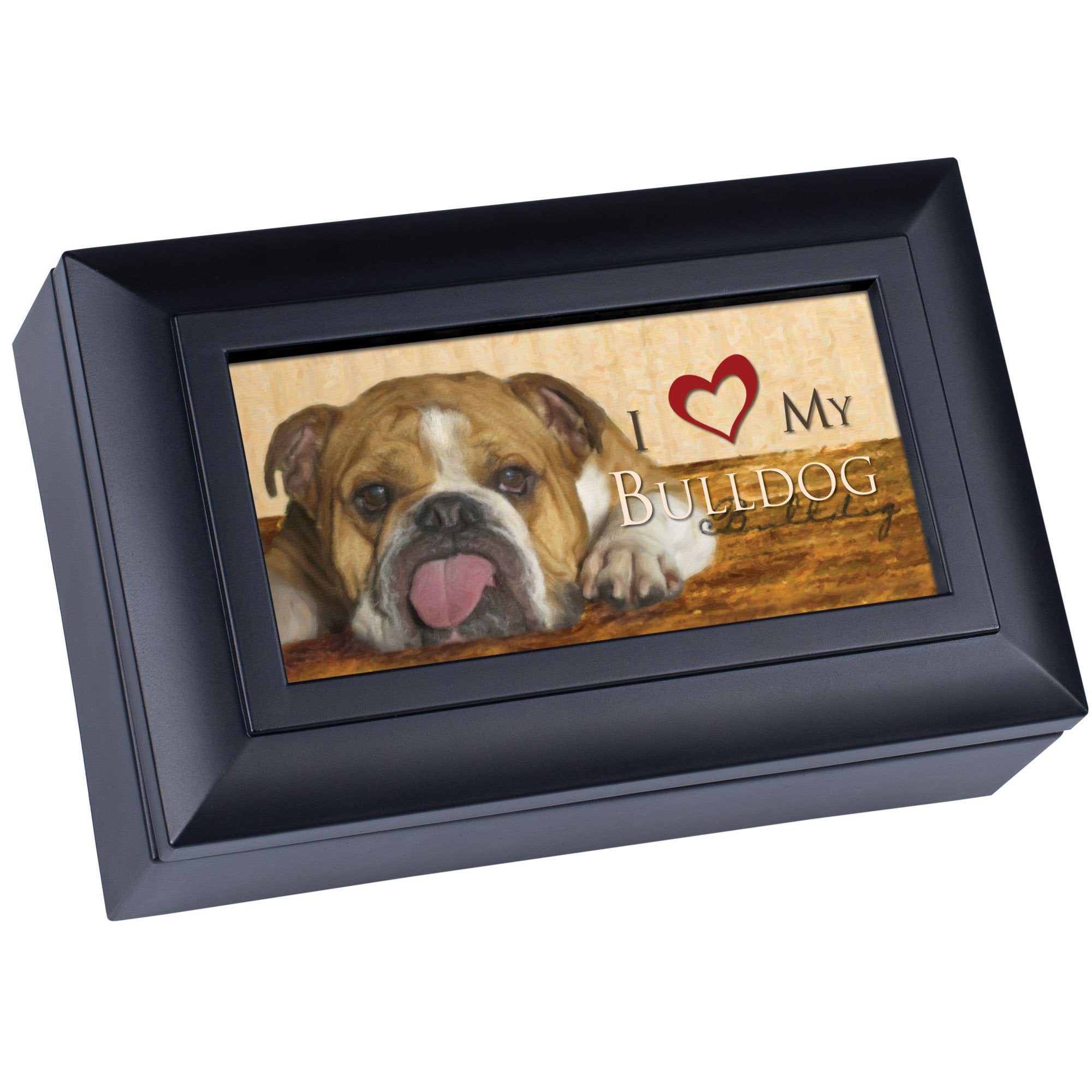 Cottage Garden Love My Bulldog Matte Black Jewelry Music Box Plays Wonderful World